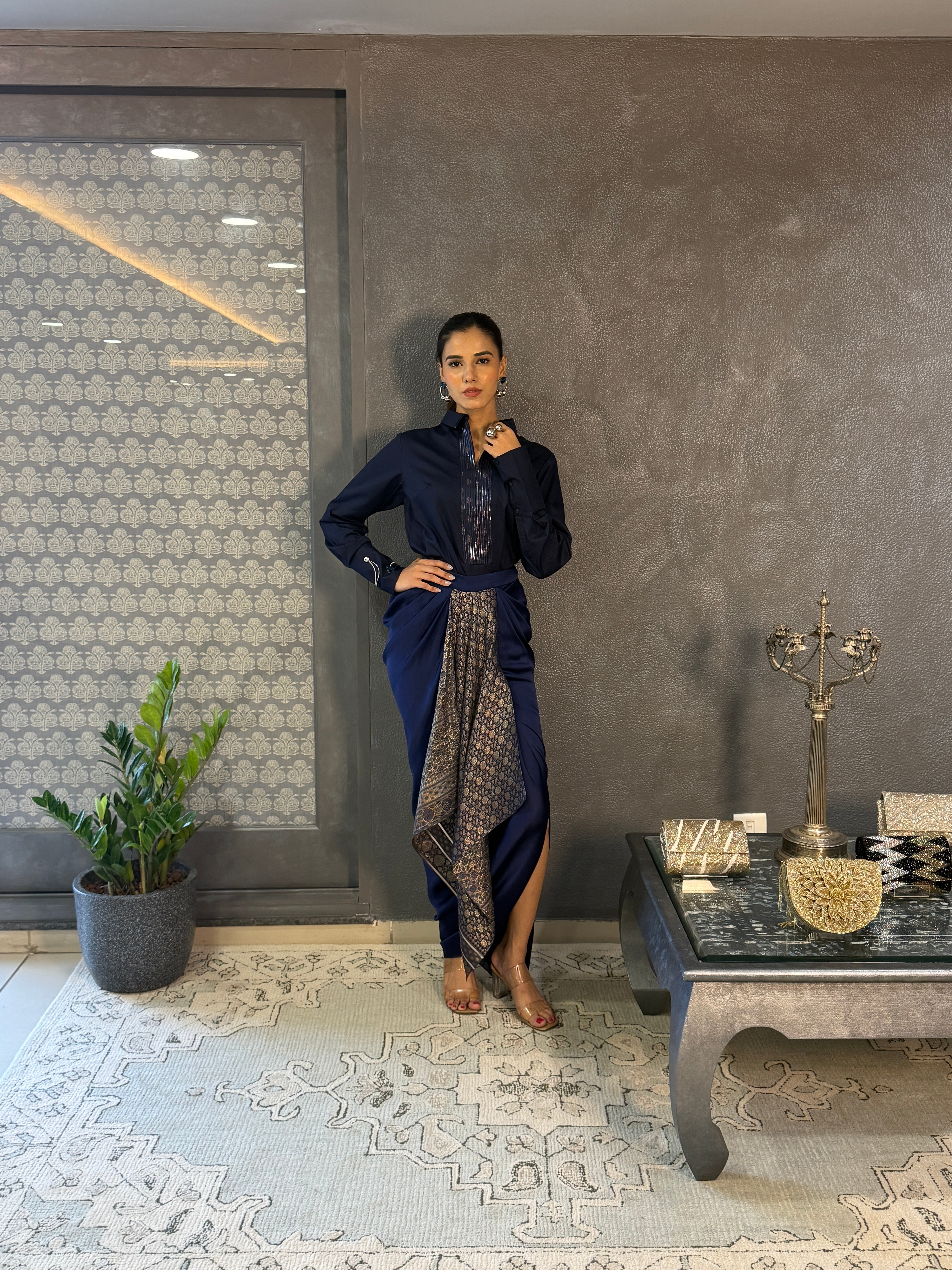 Cosmos Blue Chiffon Drape Skirt Set