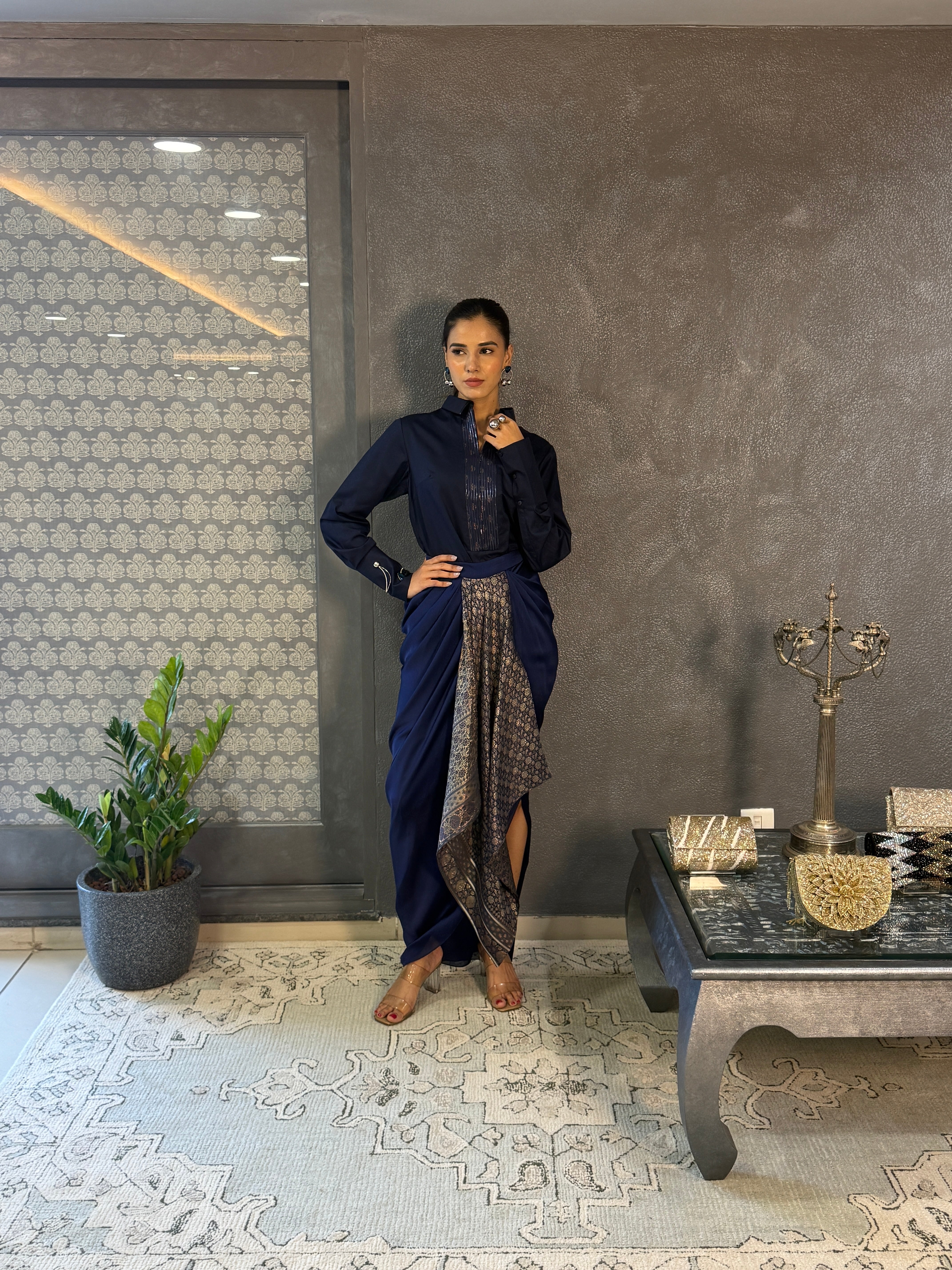 Cosmos Blue Chiffon Drape Skirt Set