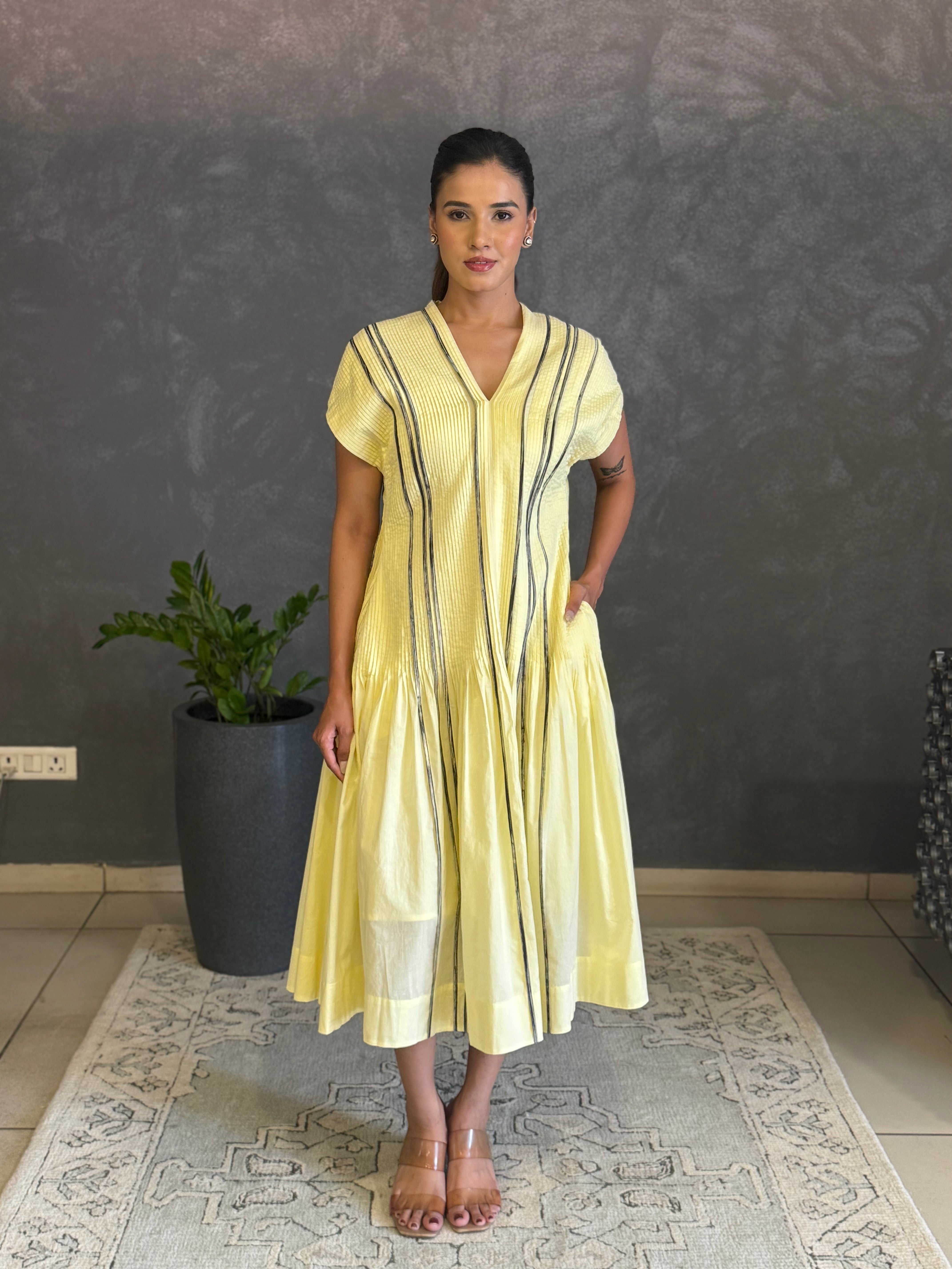 Fit and flare tuck printed dress