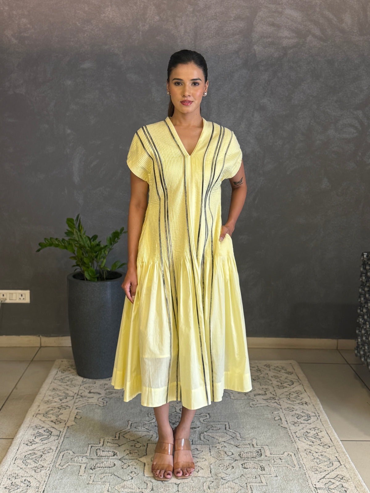 Fit and flare tuck printed dress