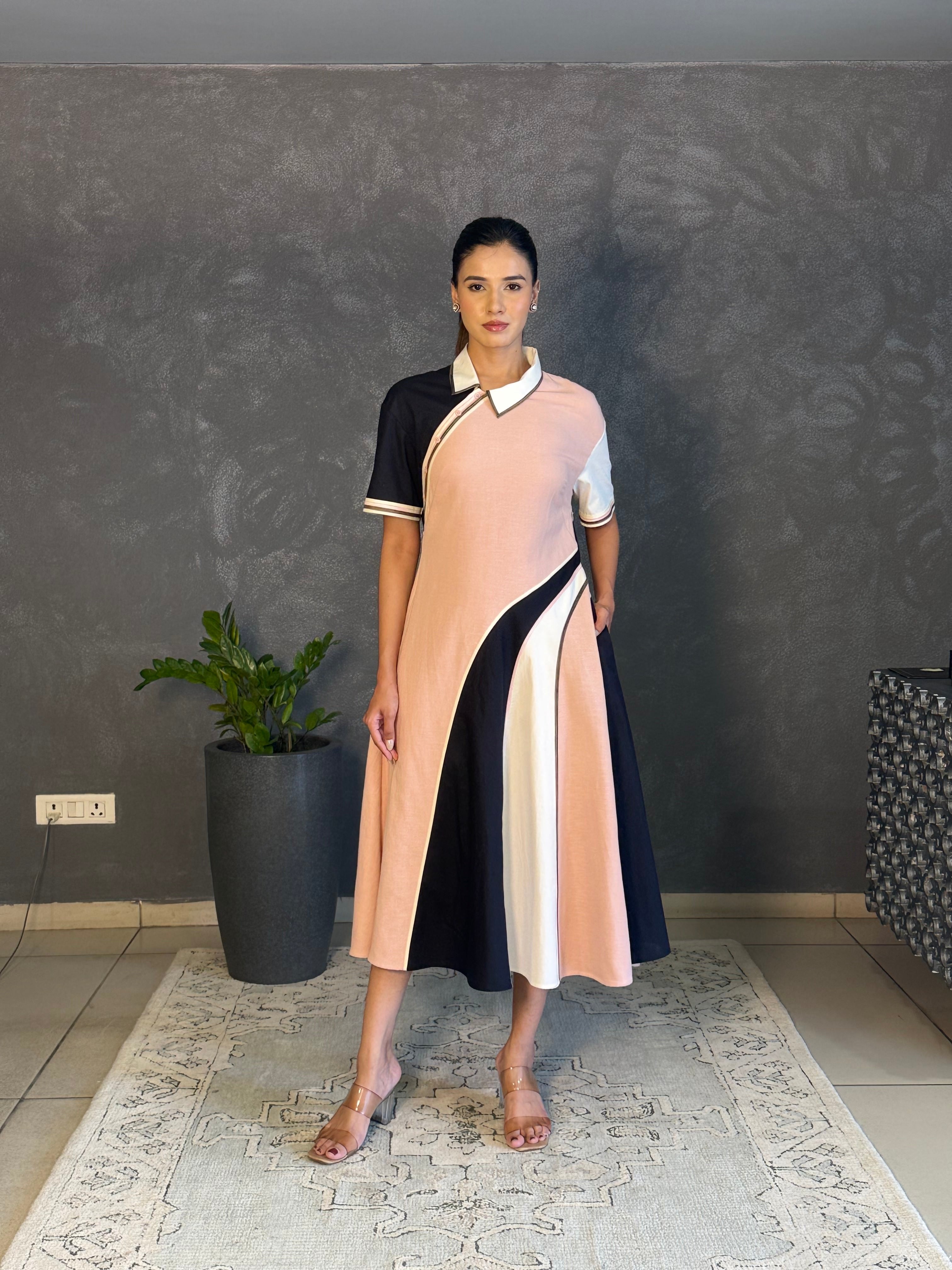 Asymmetrical Colorblocked Dress