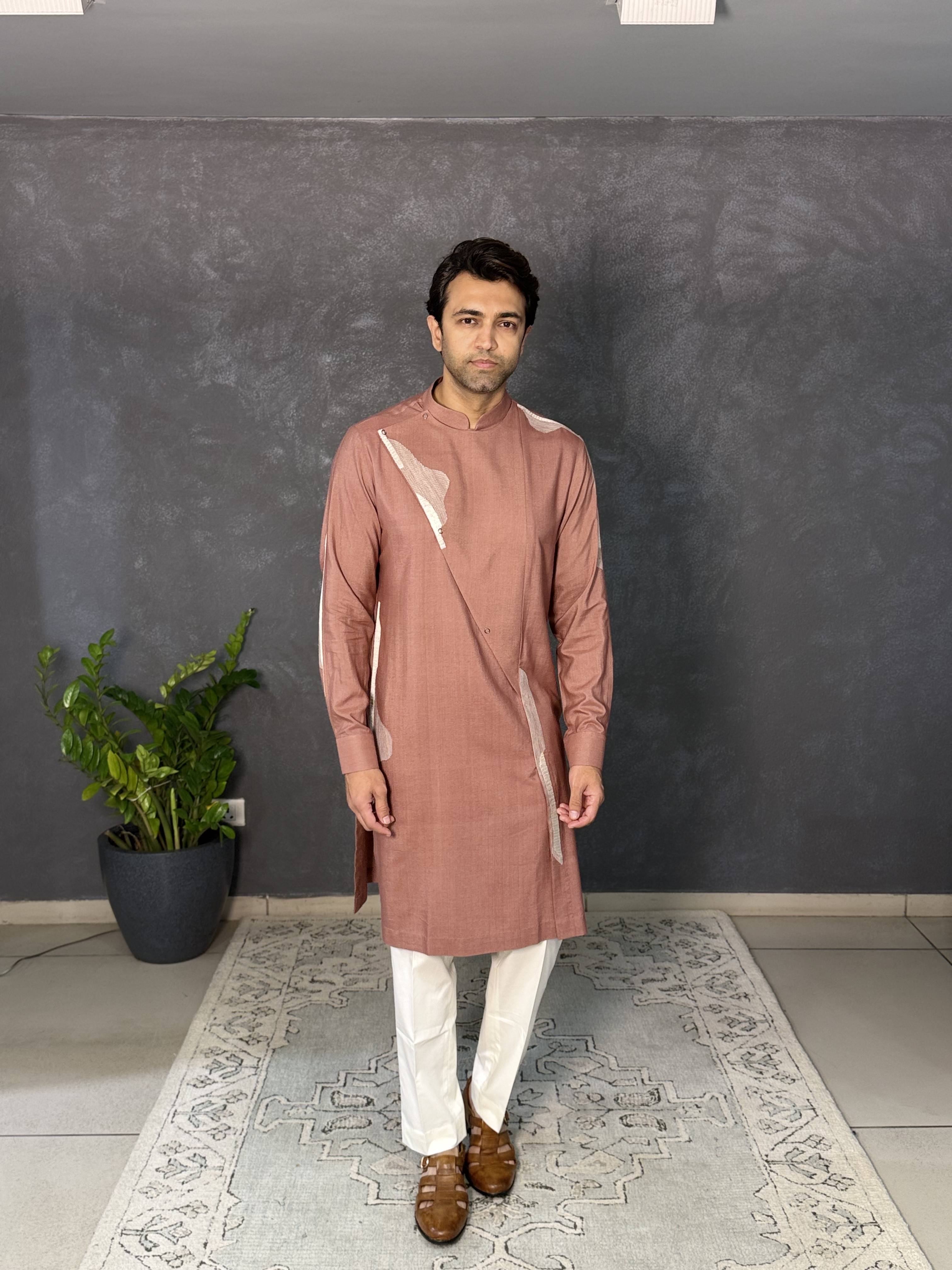 Dusty Rose Cotton Silk Embroidered Kurta Set