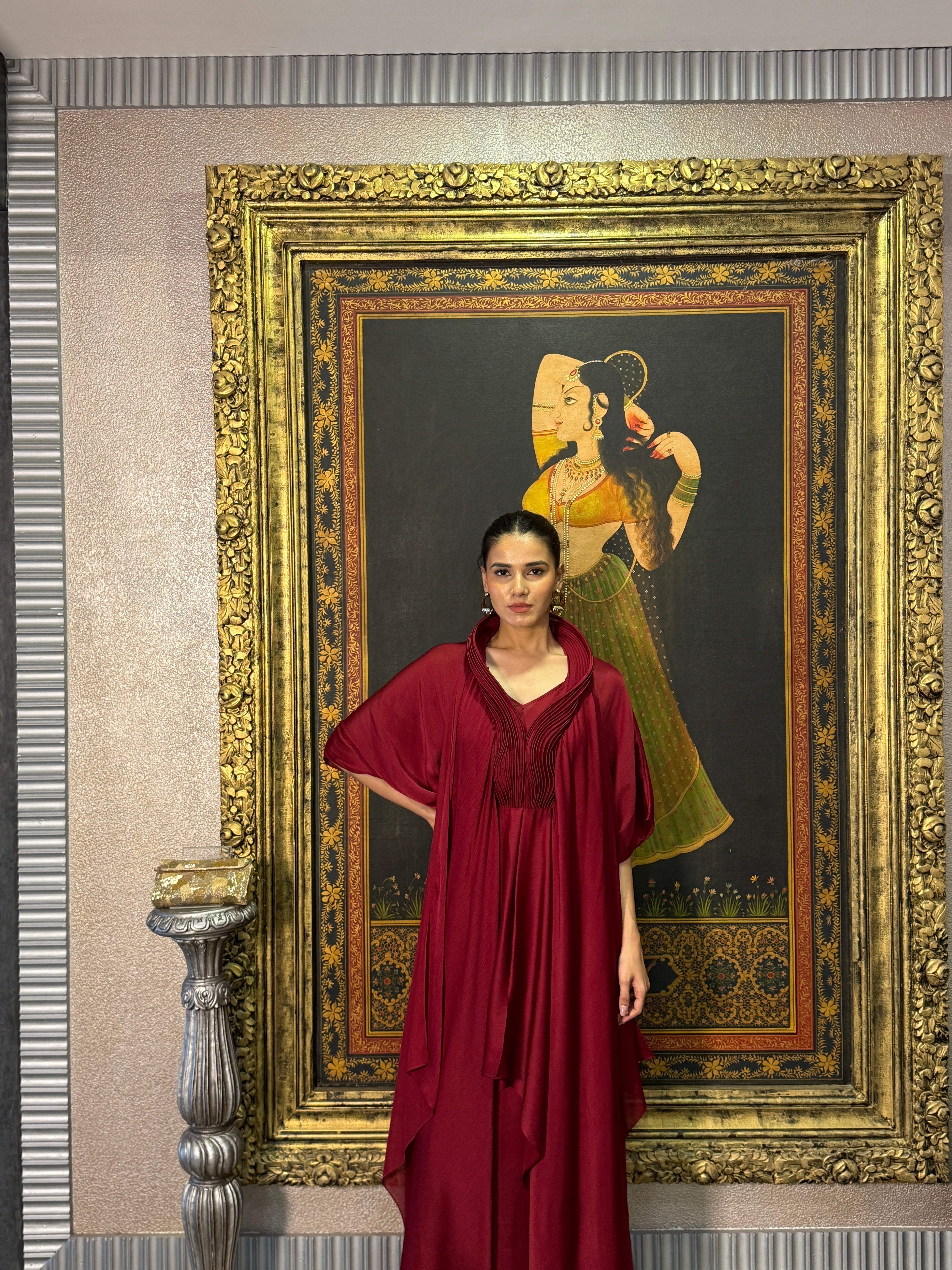 Deep Red Polyster Kaftan Set