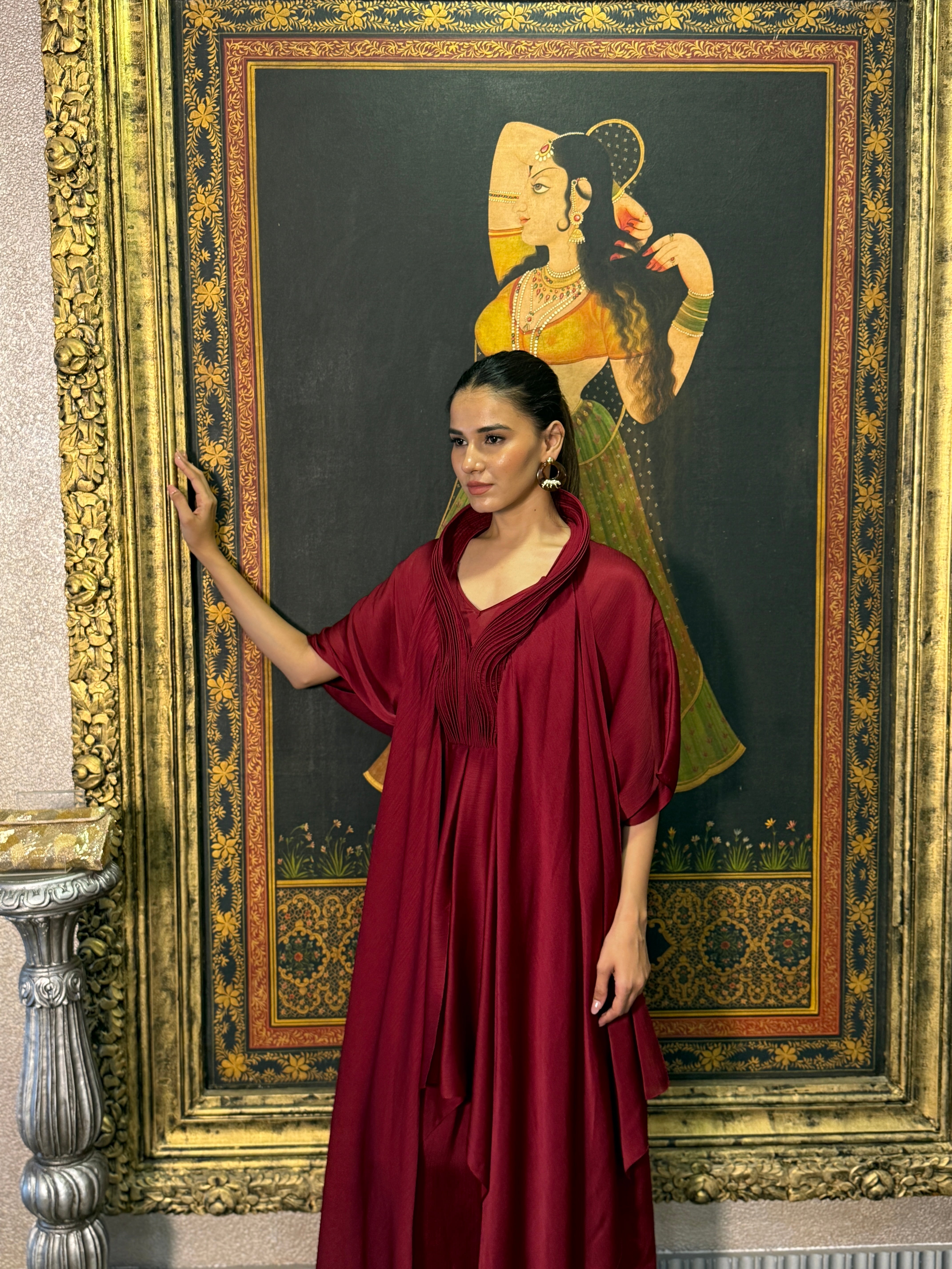 Deep Red Polyster Kaftan Set