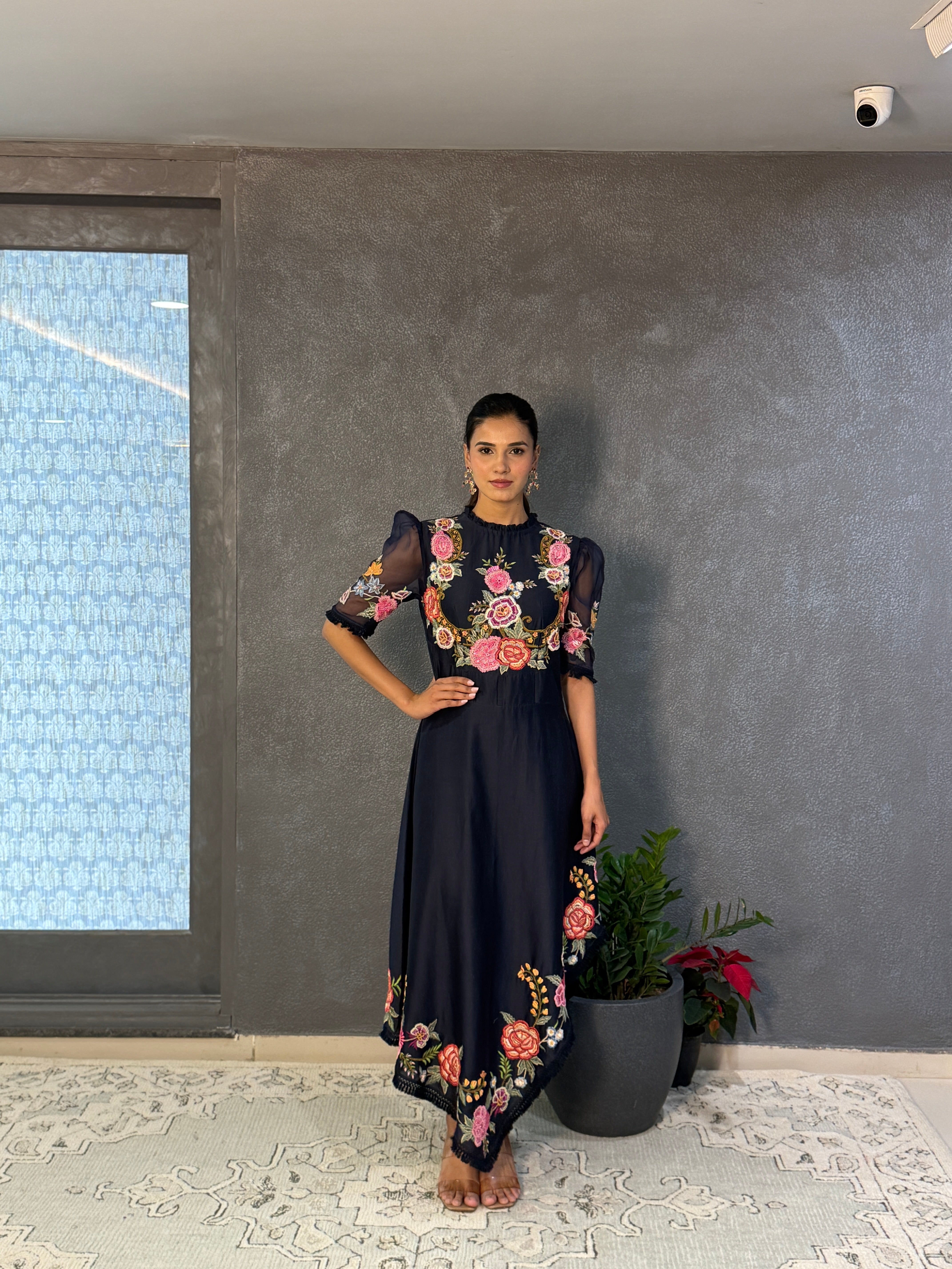 INDIGO FLORAL ASSYMETRIC DRESS