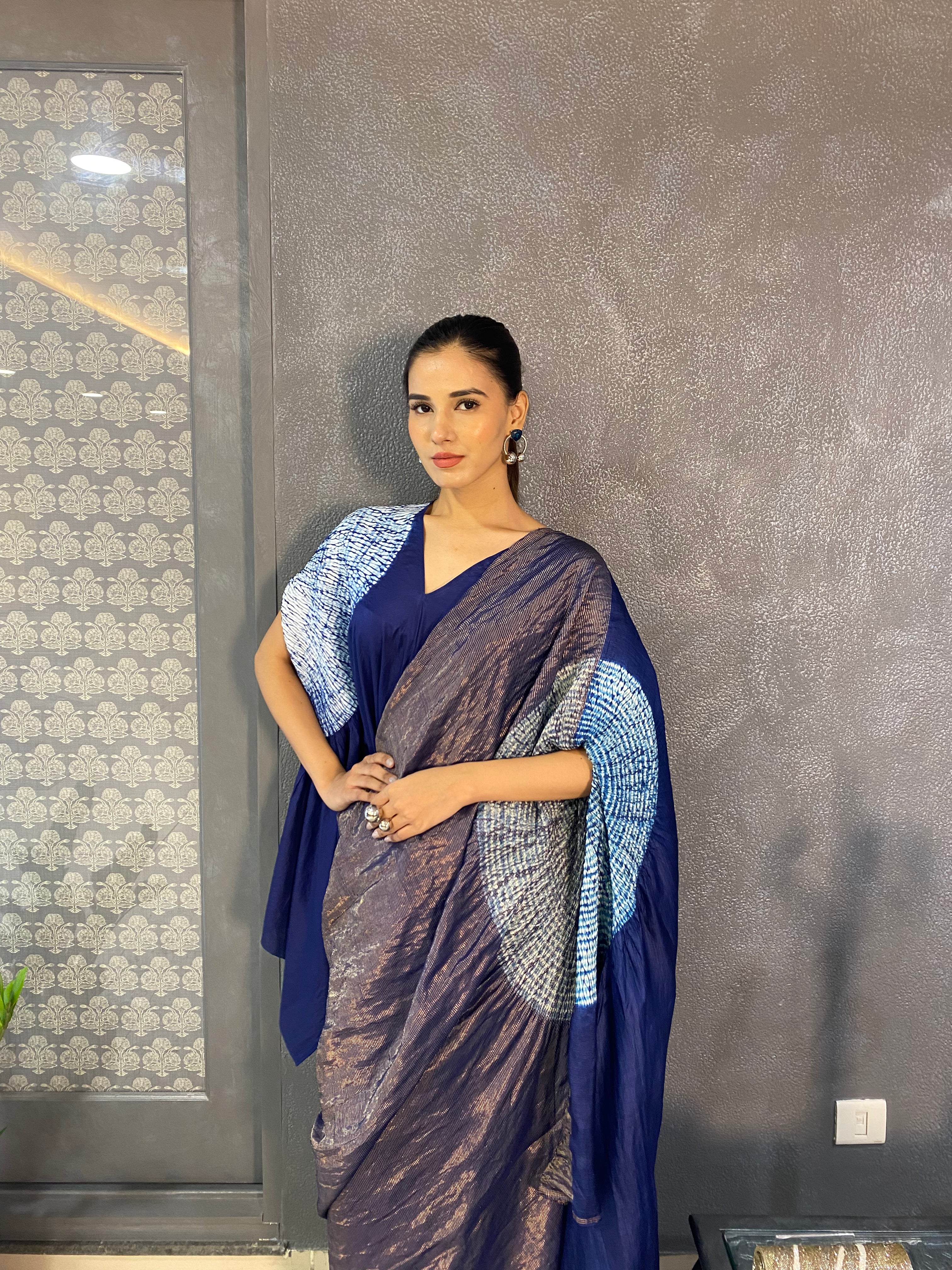 Navy Metallic Handsfree Saree