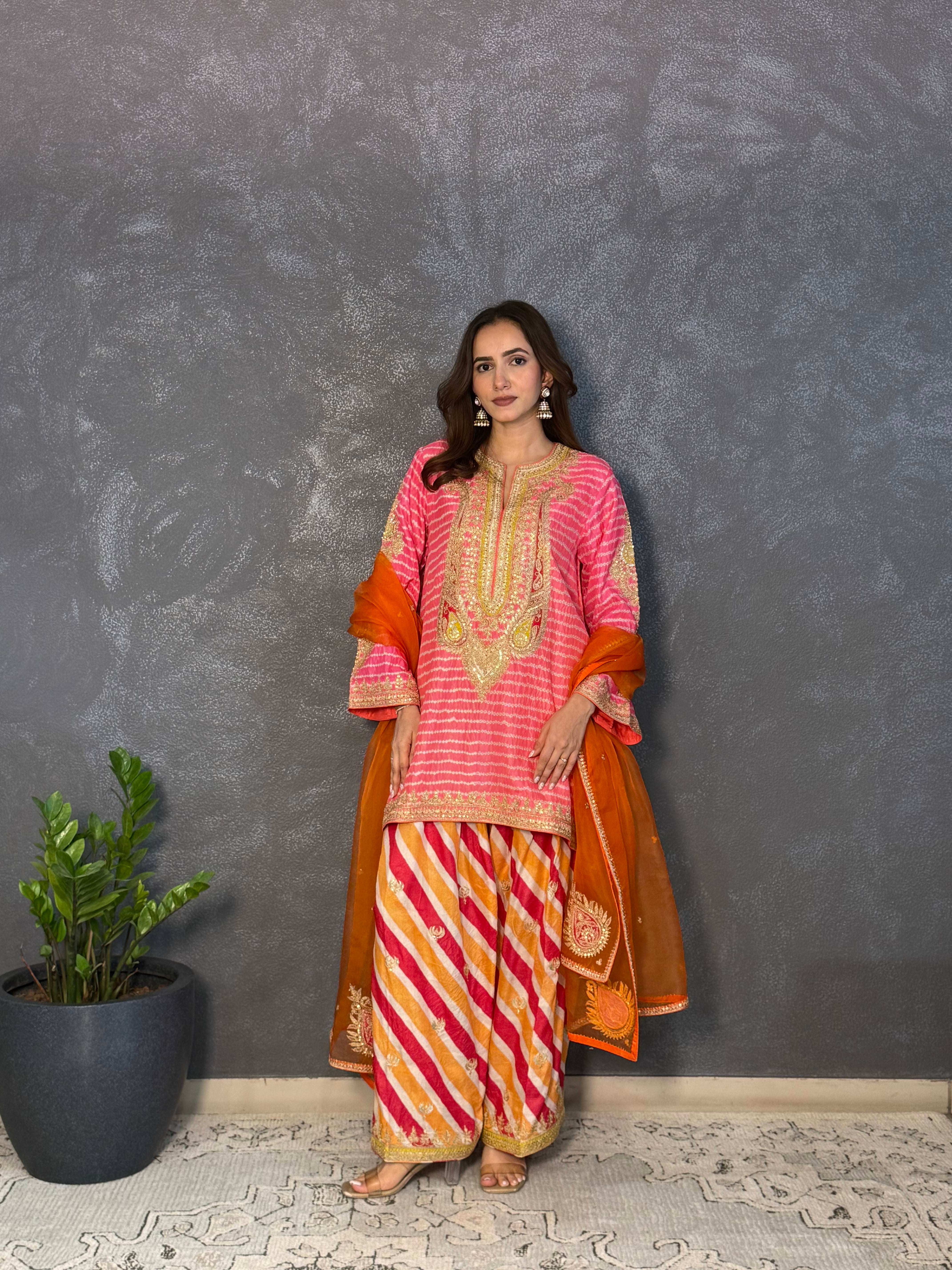 Peach Pink embroidered kurta set