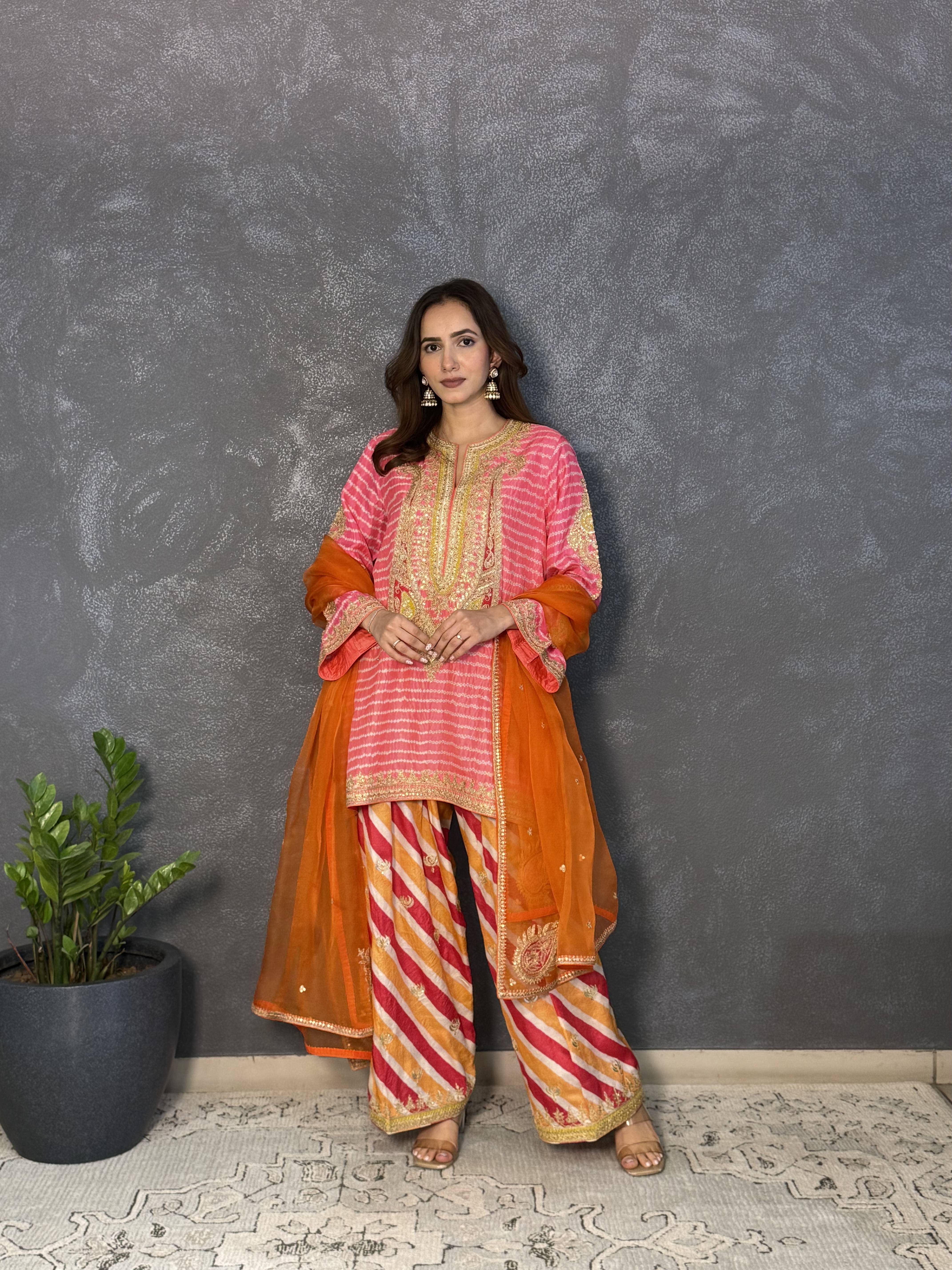 Peach Pink embroidered kurta set