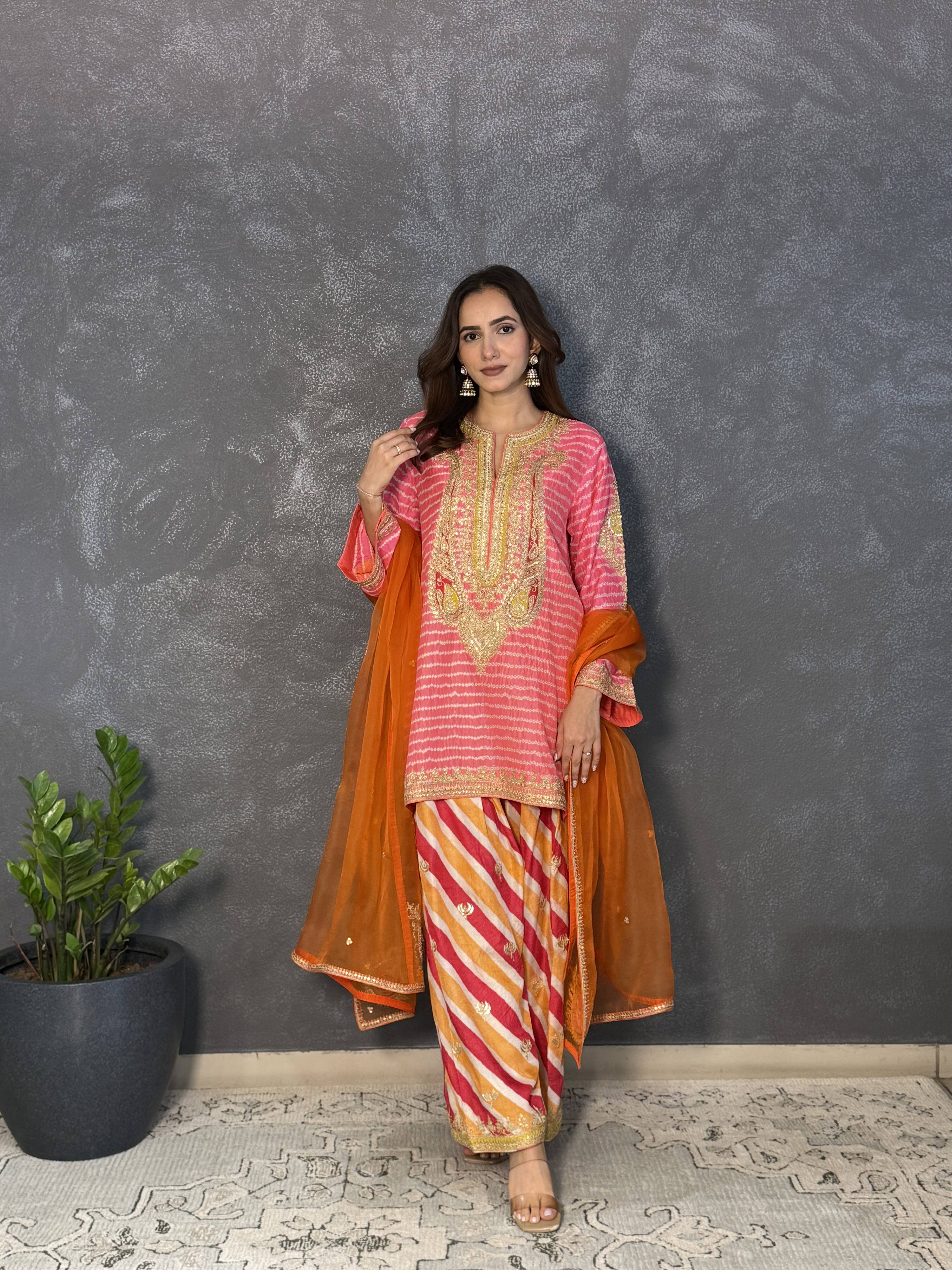 Peach Pink embroidered kurta set