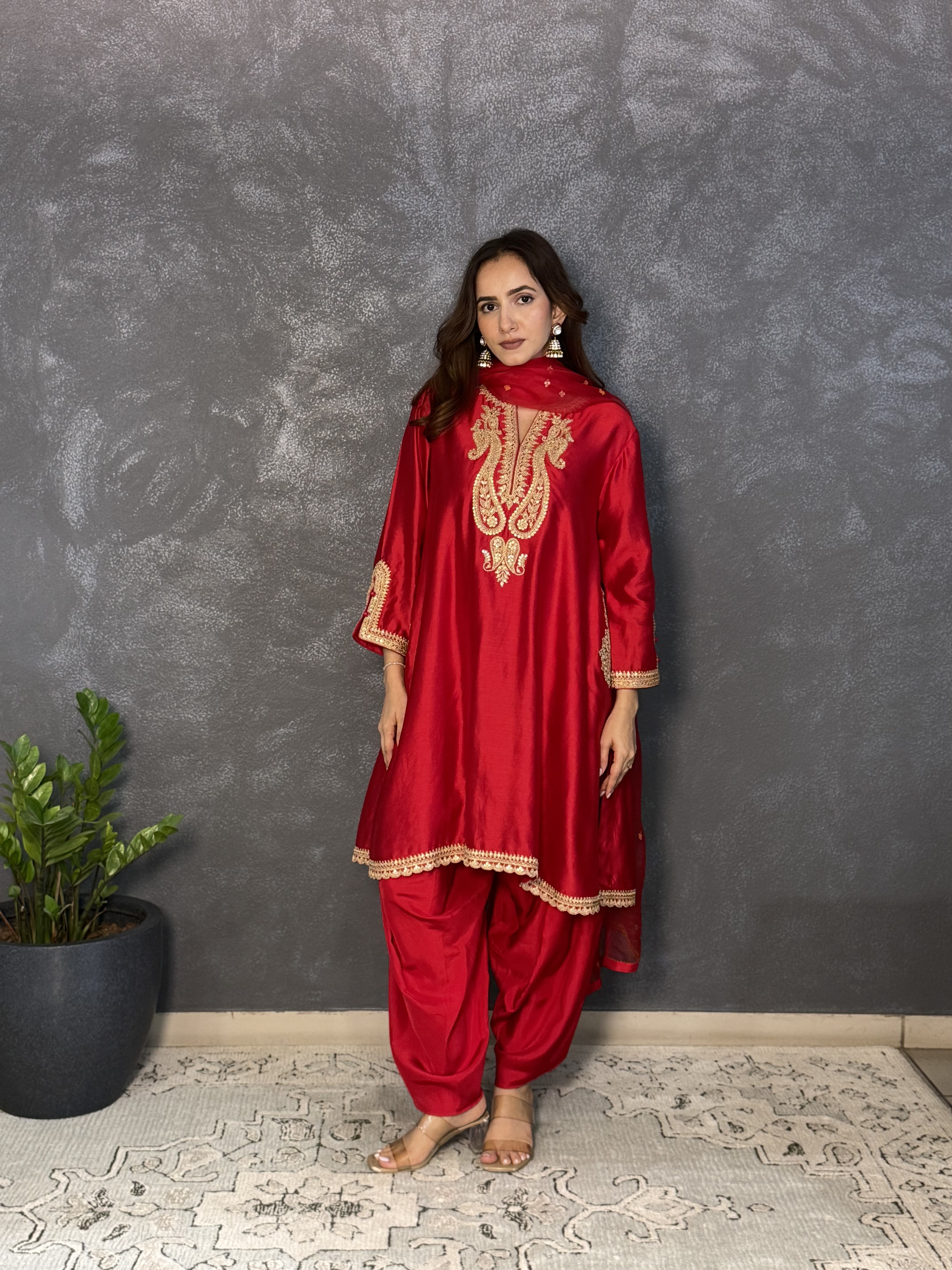 Ruby Red Embroidered Kurta Set