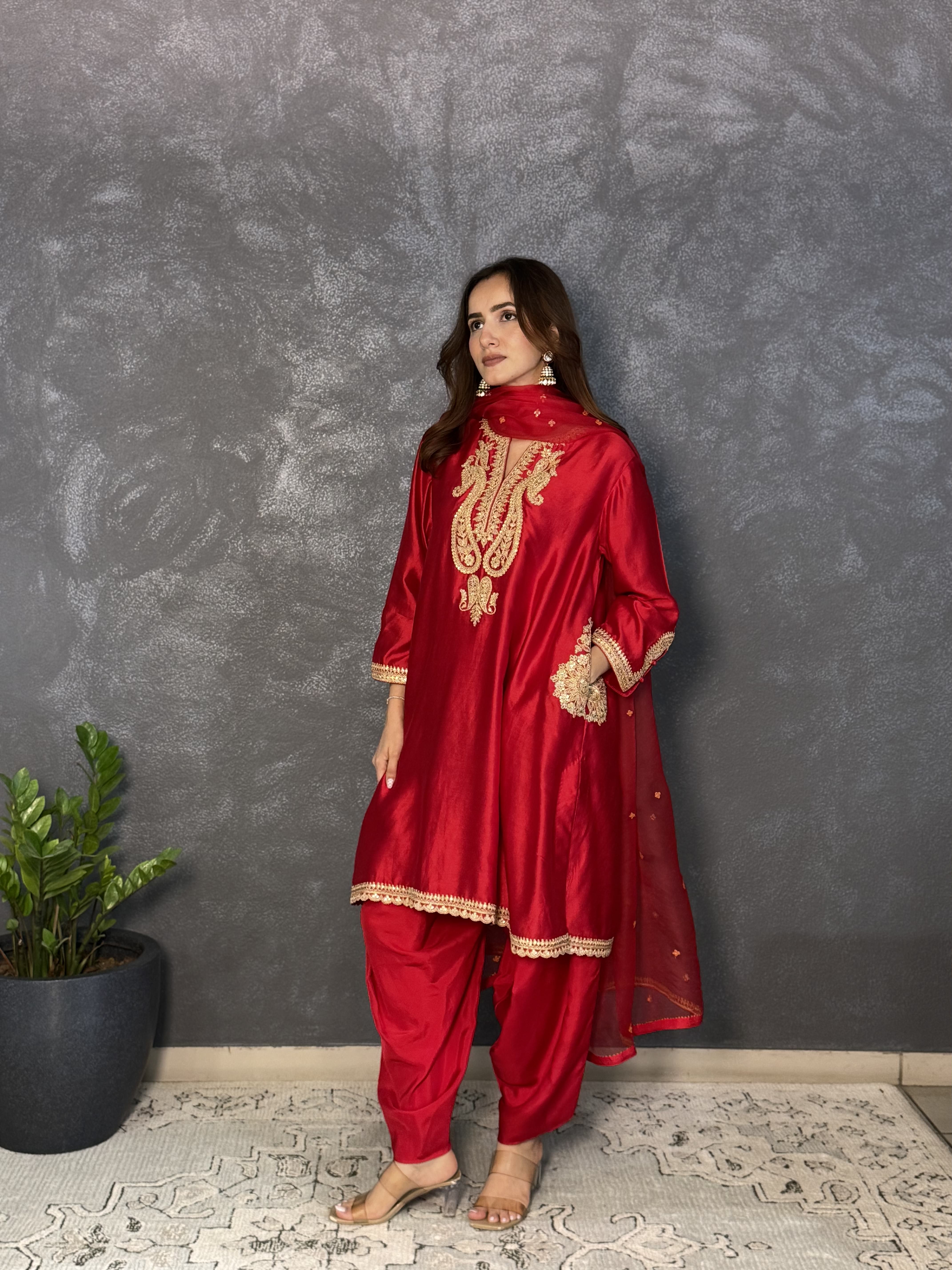 Ruby Red Embroidered Kurta Set