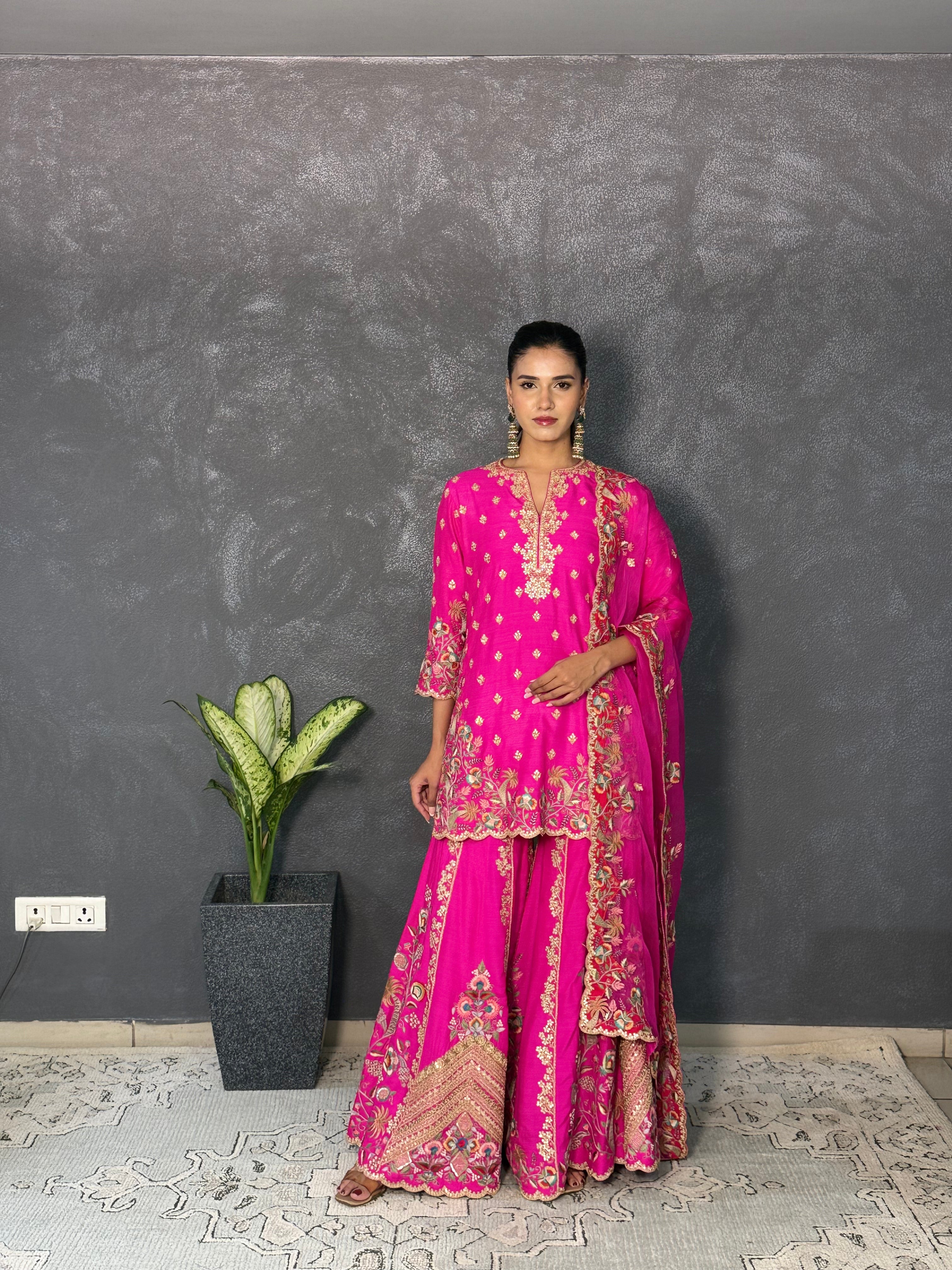 Hot pink sharara set