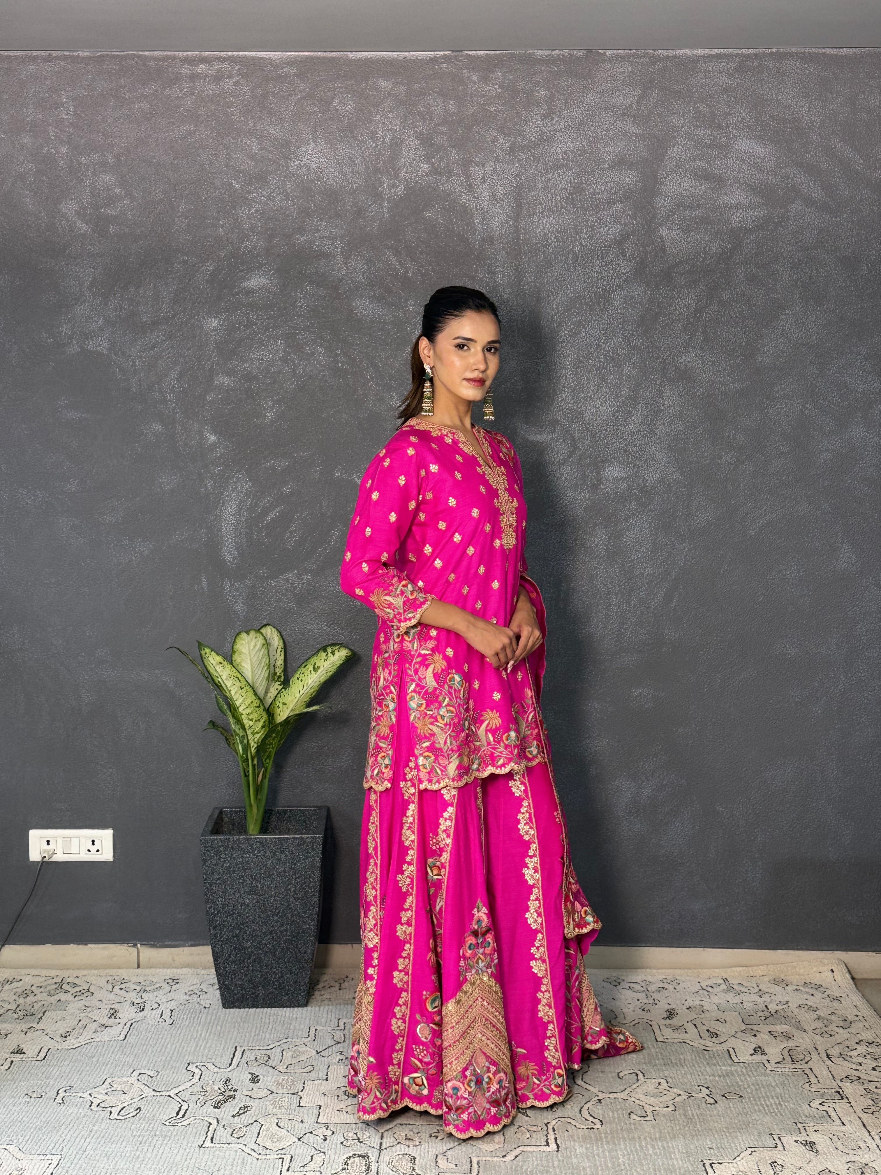 Hot pink sharara set