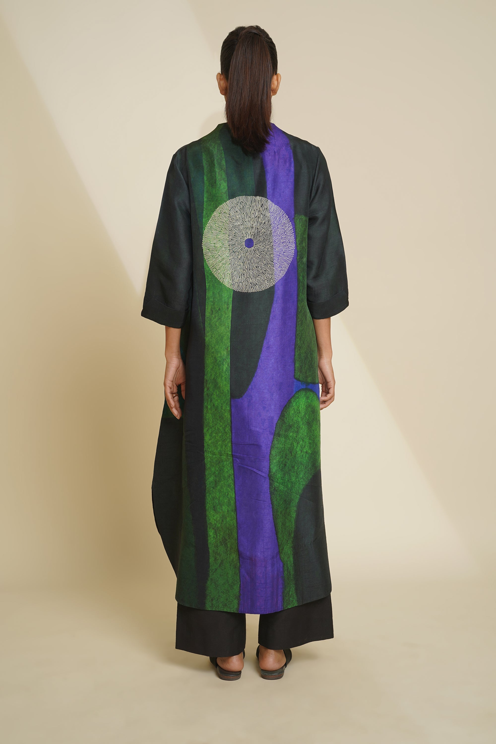 TARA Elegant Blended Silk Abstract Printed Tunic & Pants with Embroidery