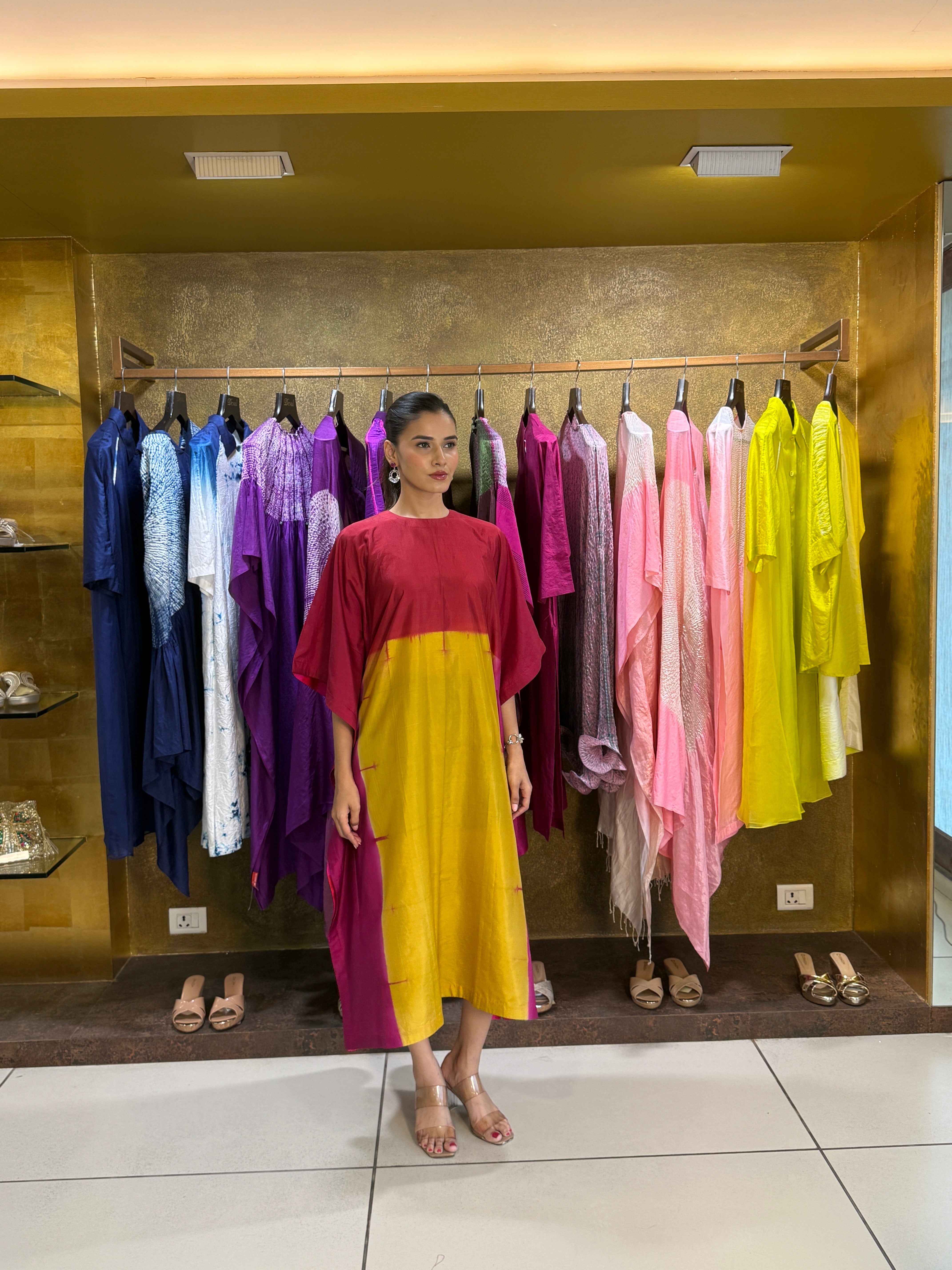 Color Block Kaftan - Ochre Magenta