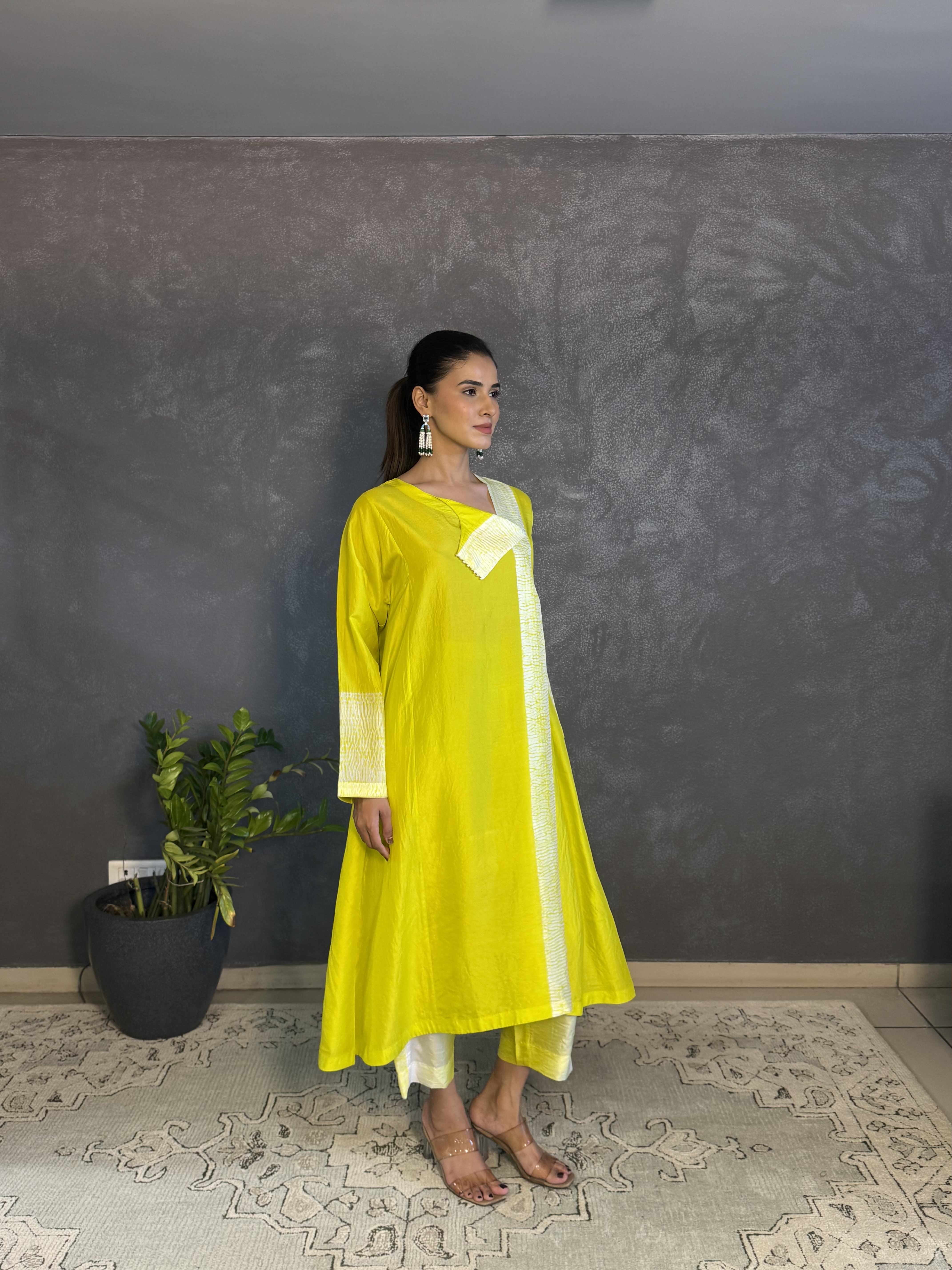 Lime Silk Bead Embroidered Kurta