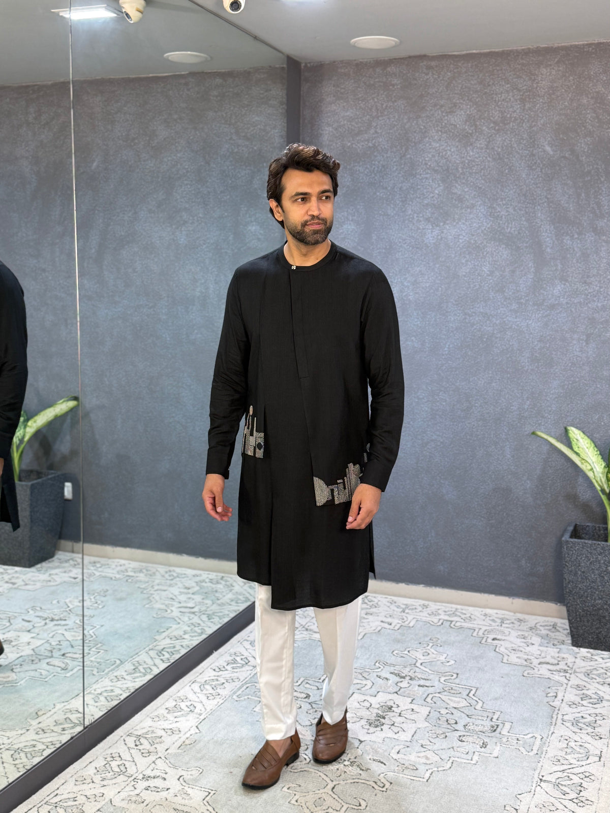 Black Motif Thread Embroidered Cotton Silk Embroidered Kurta Set