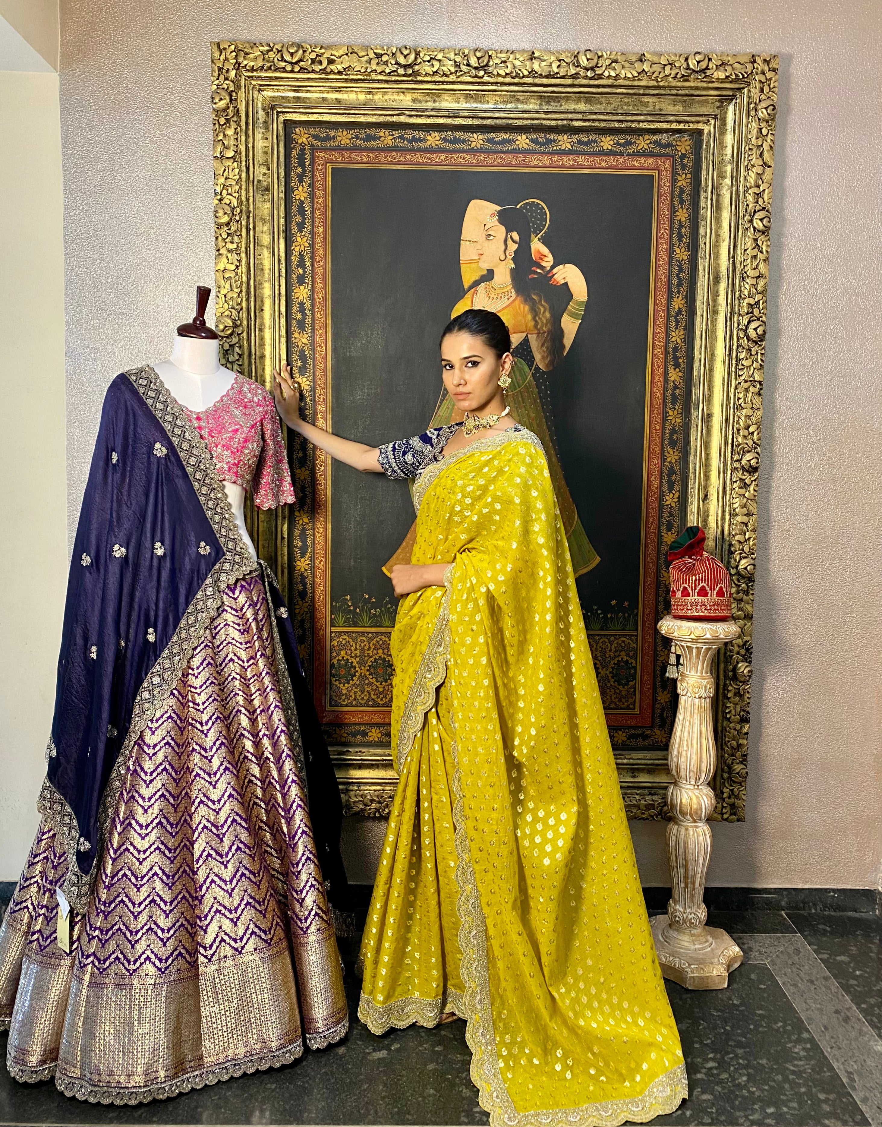 LIME BROCADE SAREE WITH BORDER