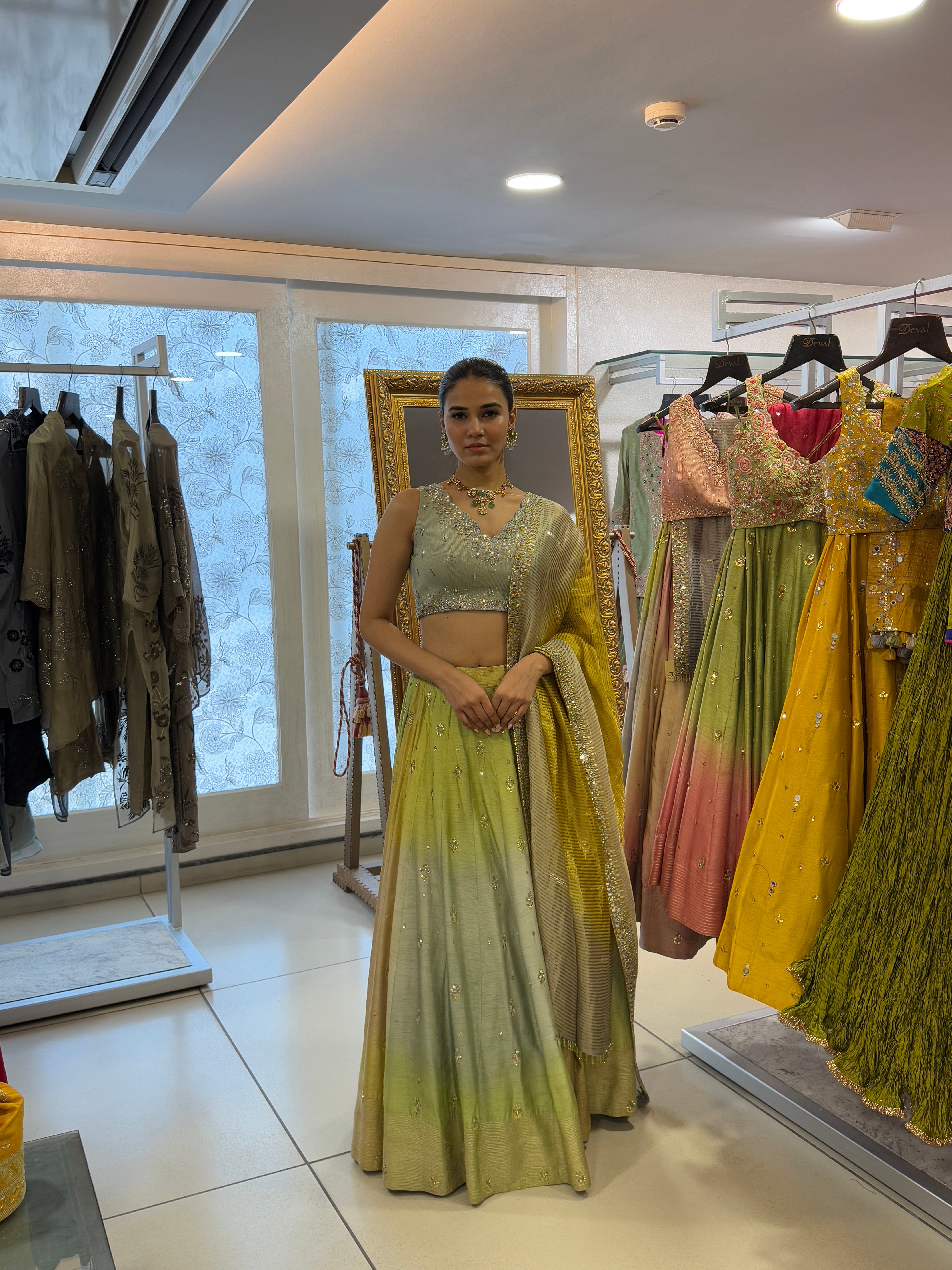 Green Parrot Ombre Lehenga