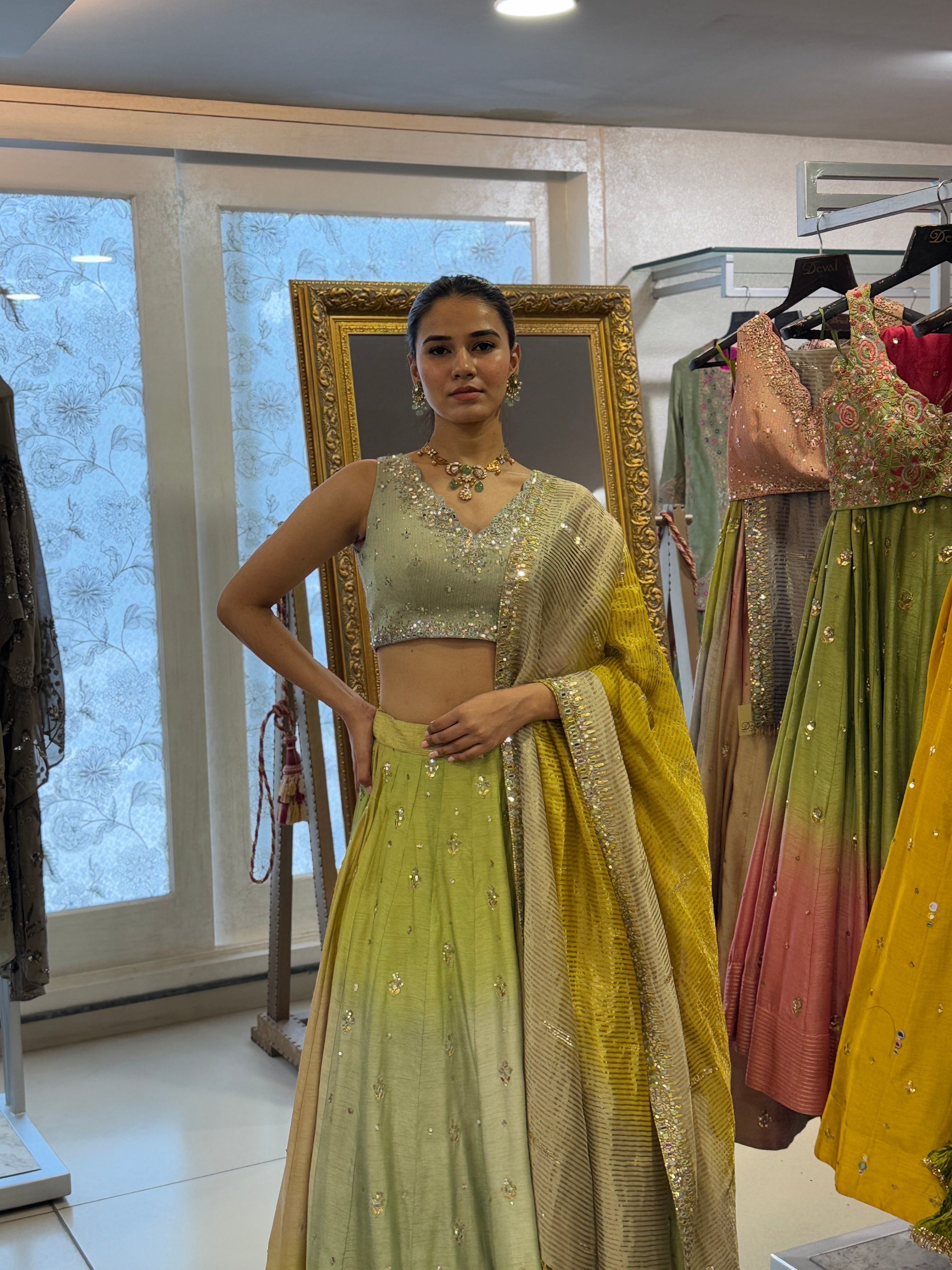 Green Parrot Ombre Lehenga