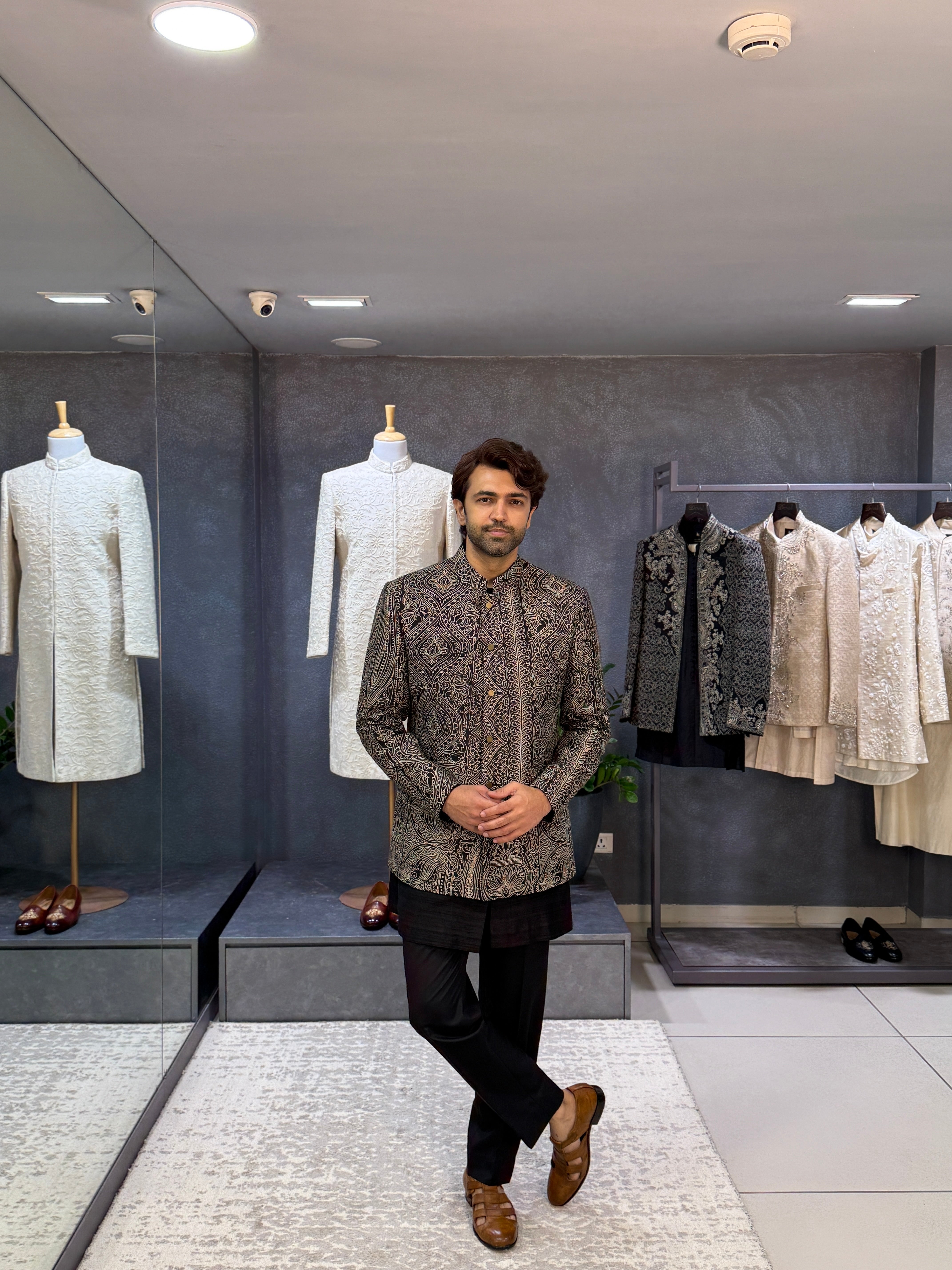 Embroidered Bandhgala Jacket With Trousers