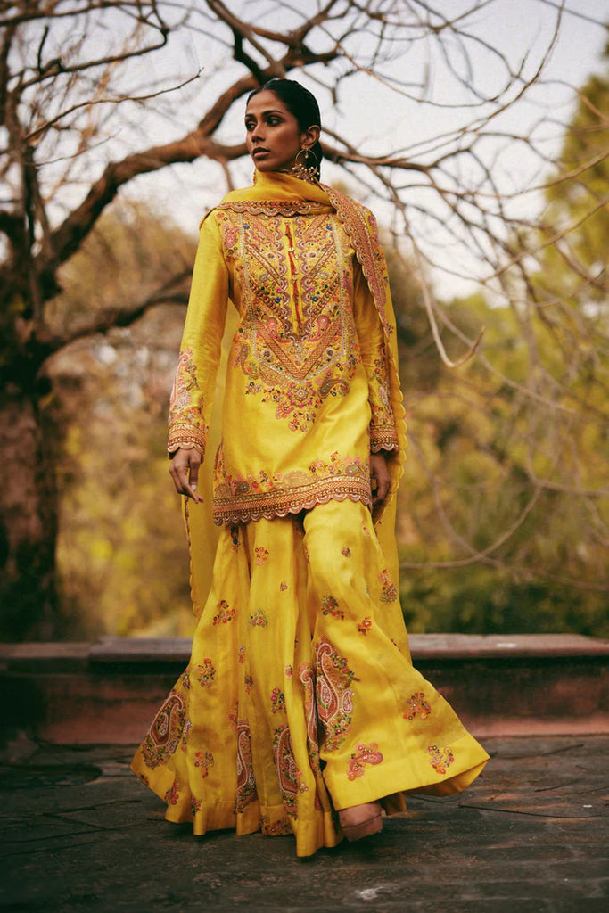 Yellow Short Kurti With Sharara And Dupatta Deval Store