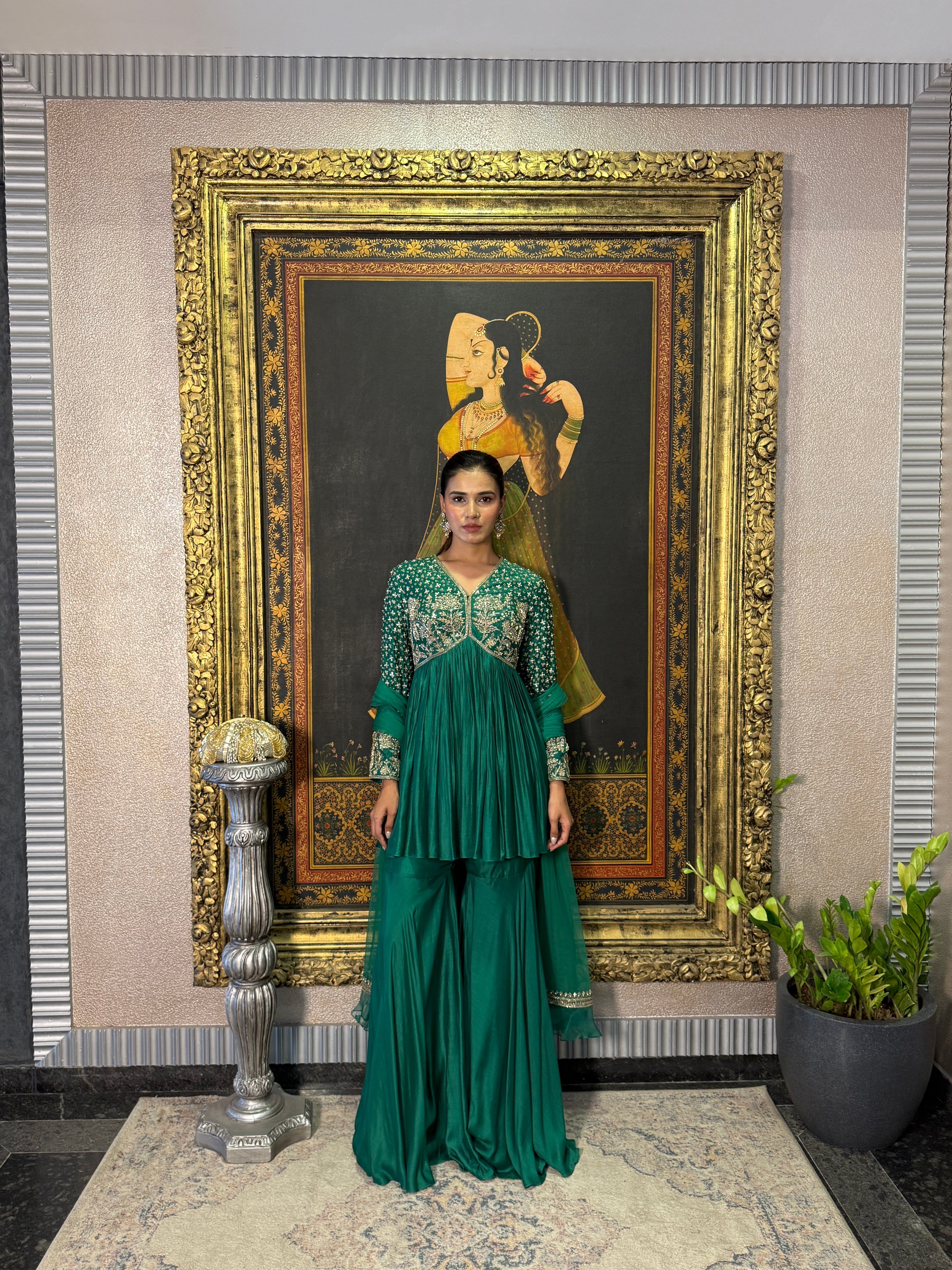 Emerald Embroidered Peplum Sharara Set