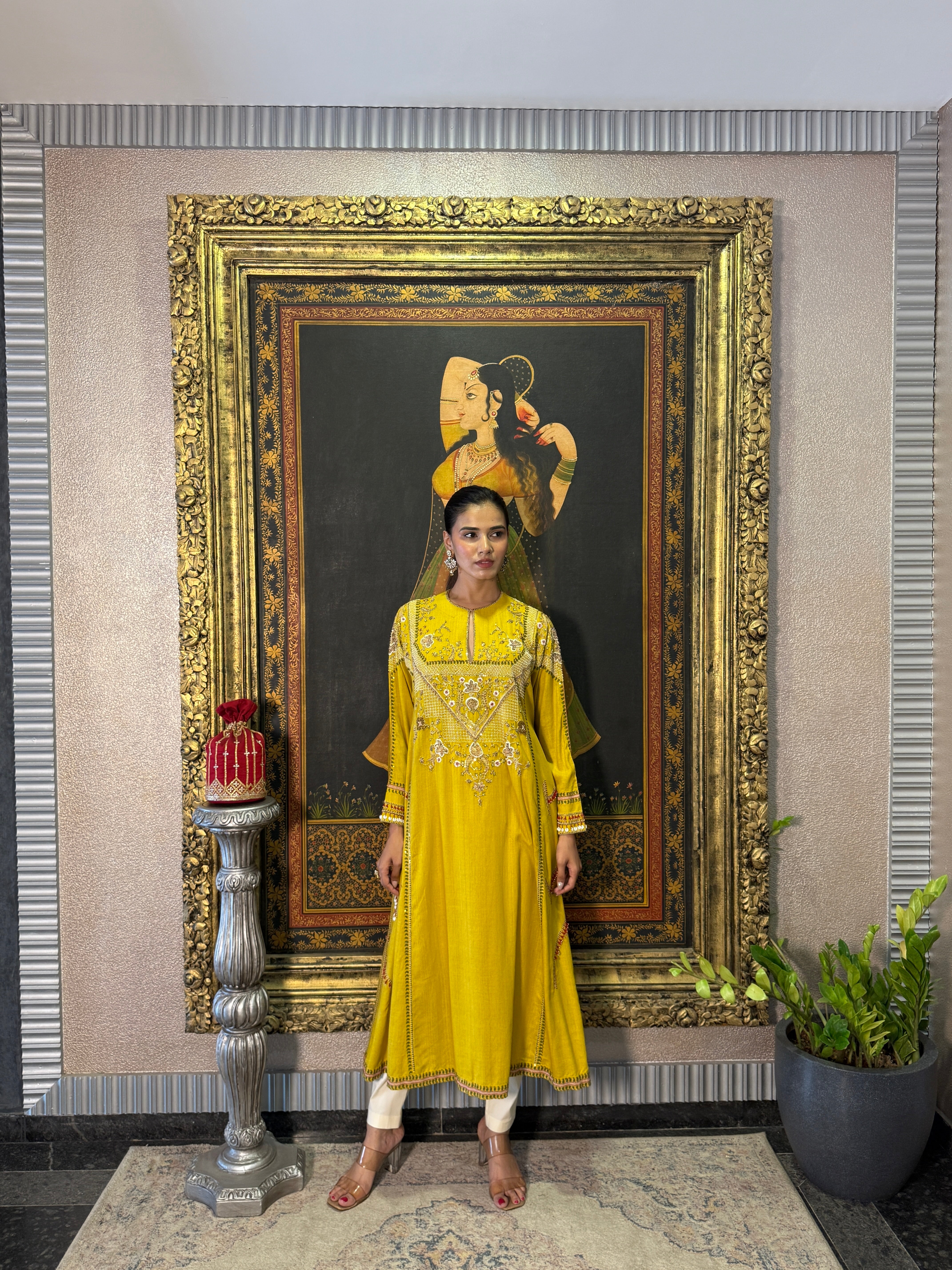Yellow Cotton Embroidered Kurta Set