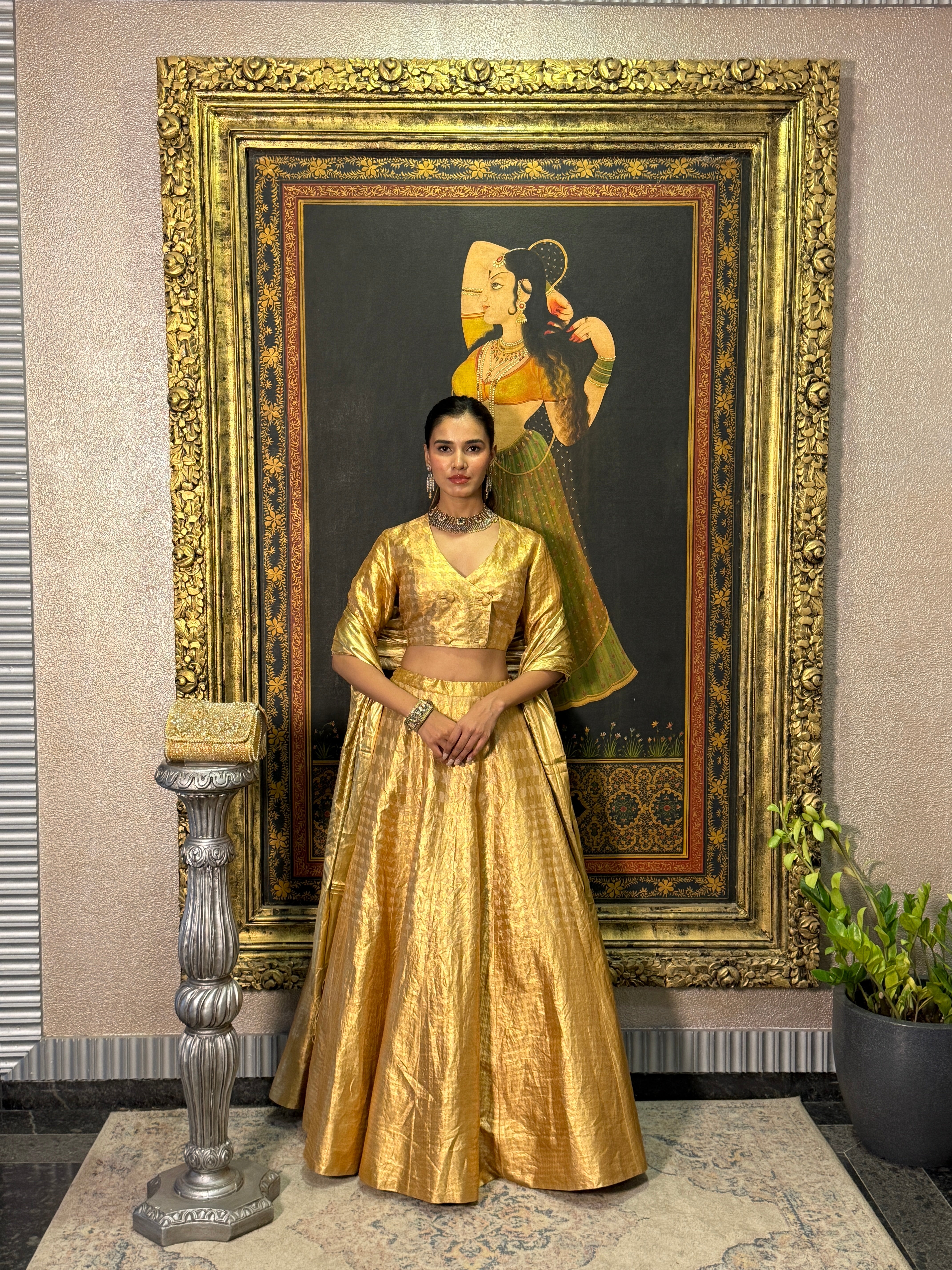 Golden Metallic Brocade Lehenga