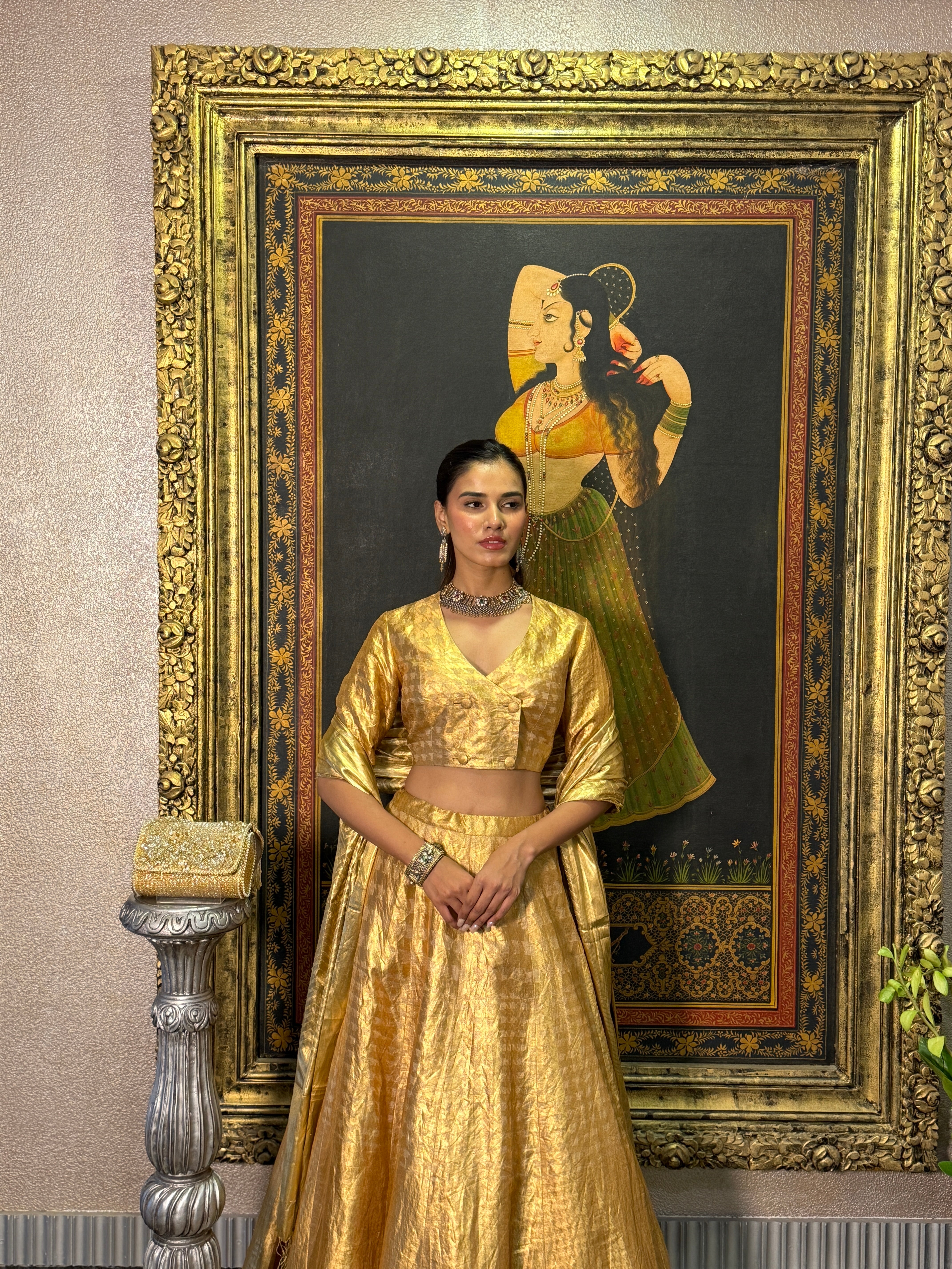 Golden Metallic Brocade Lehenga