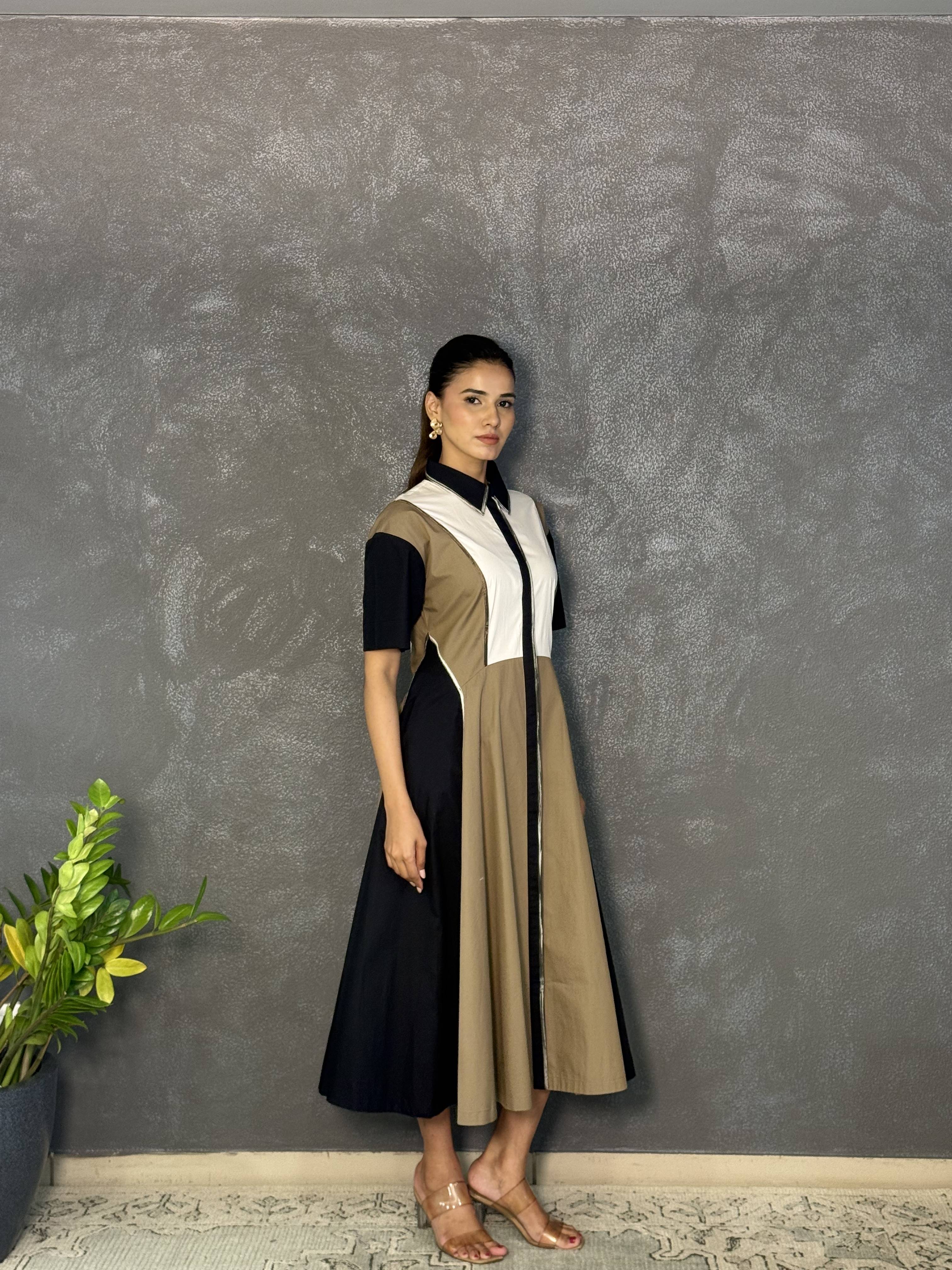 Colorblocked shirt dress