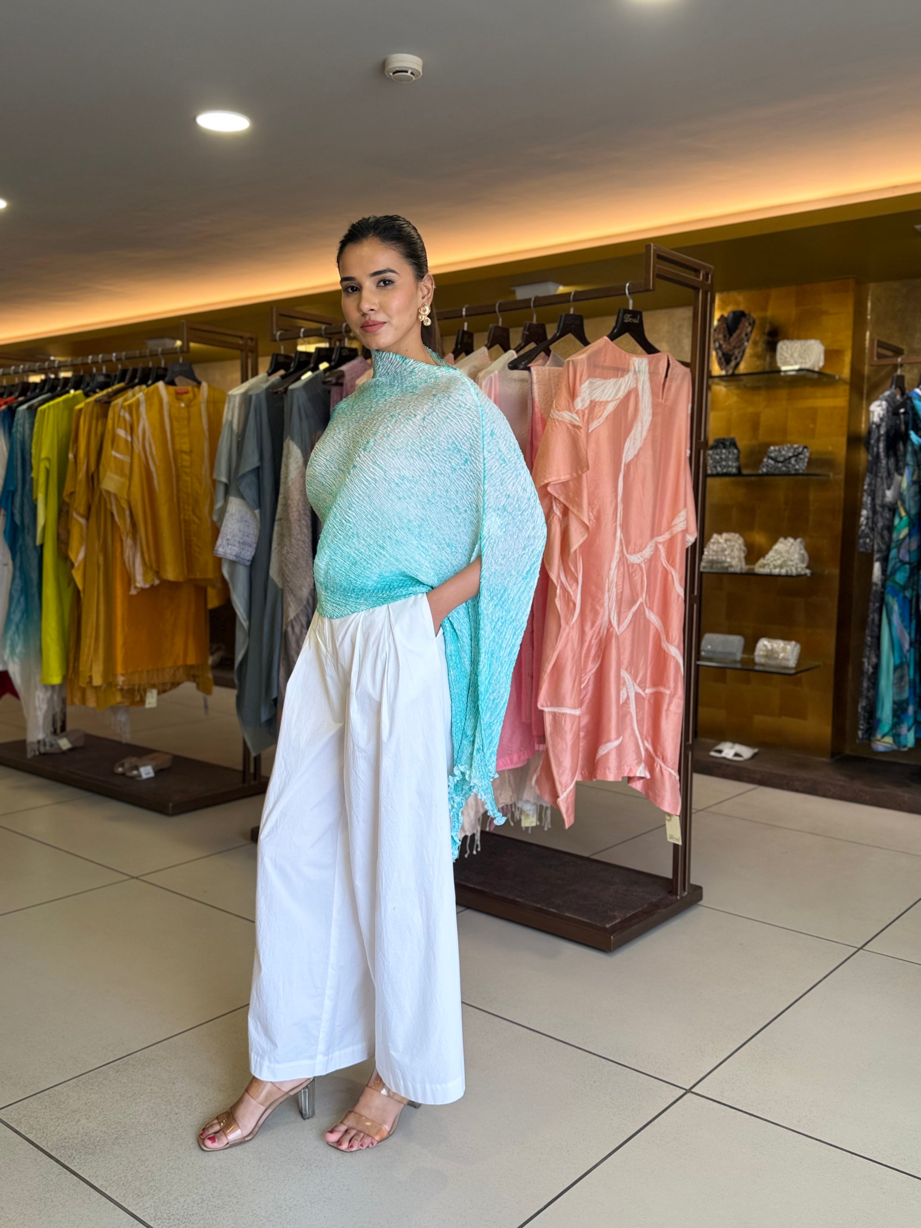 Methyl Blue & White Silk Top