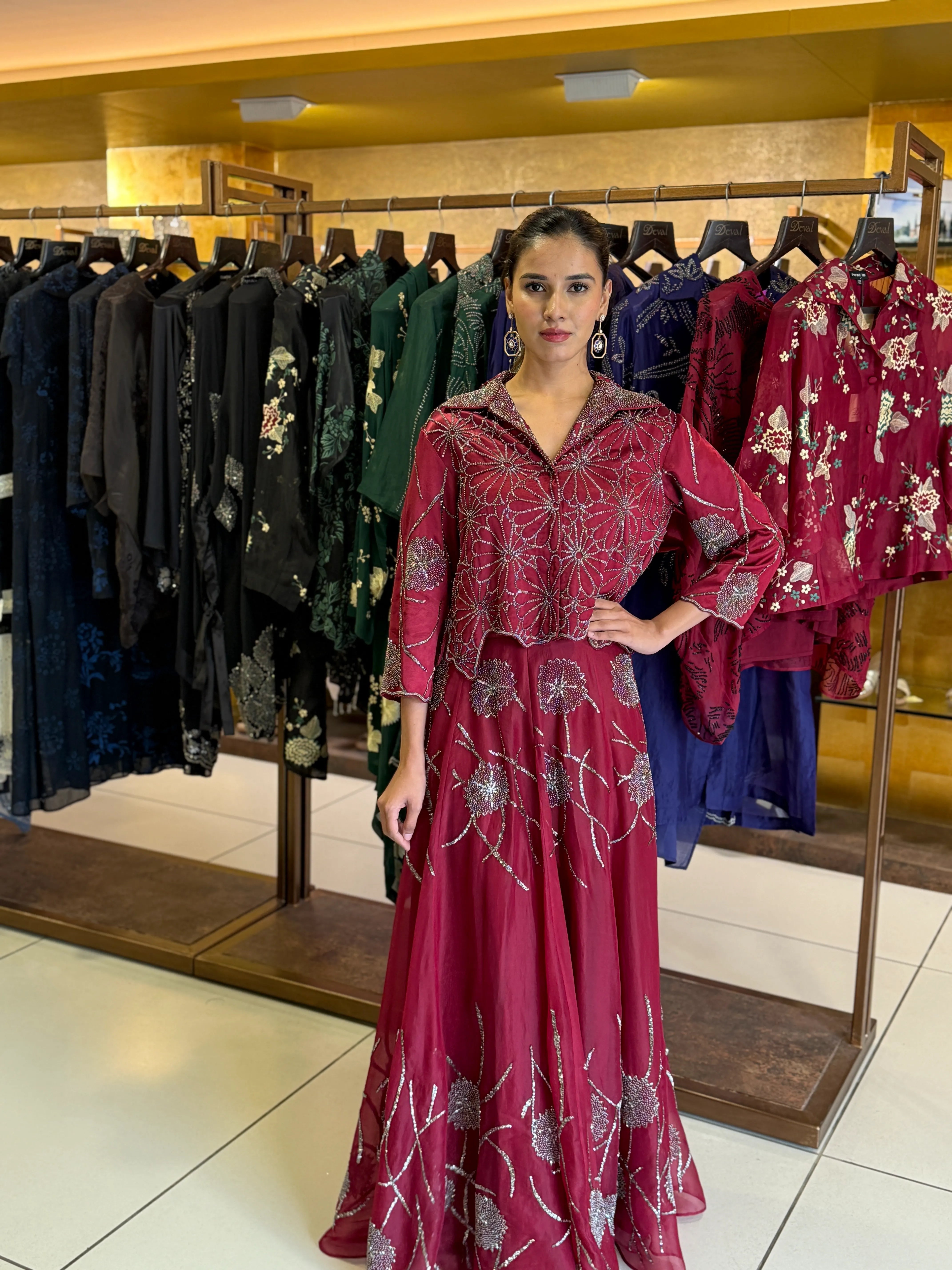 Red velvet tunic set