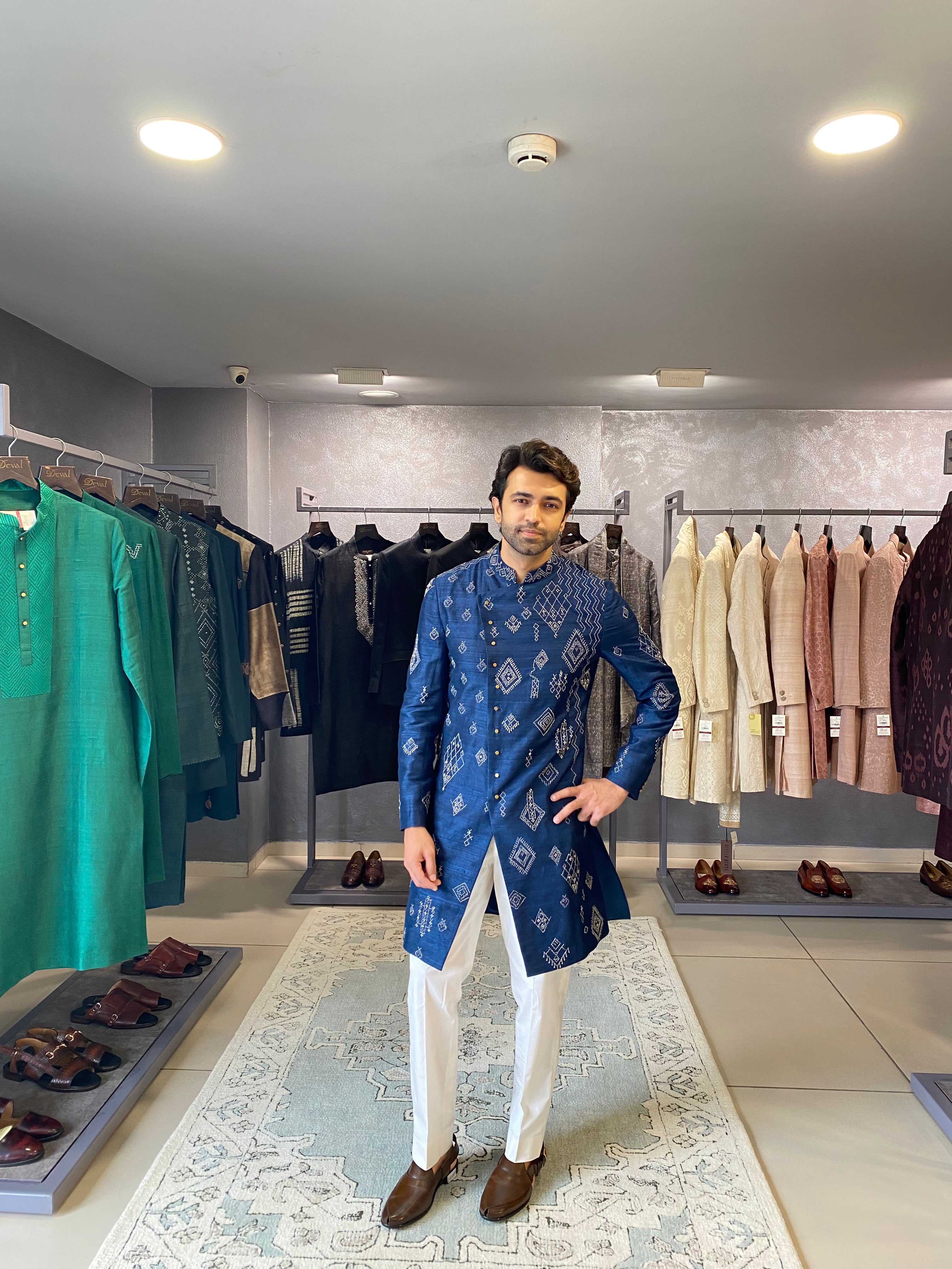 Asymetrical Indigo Kurta Set