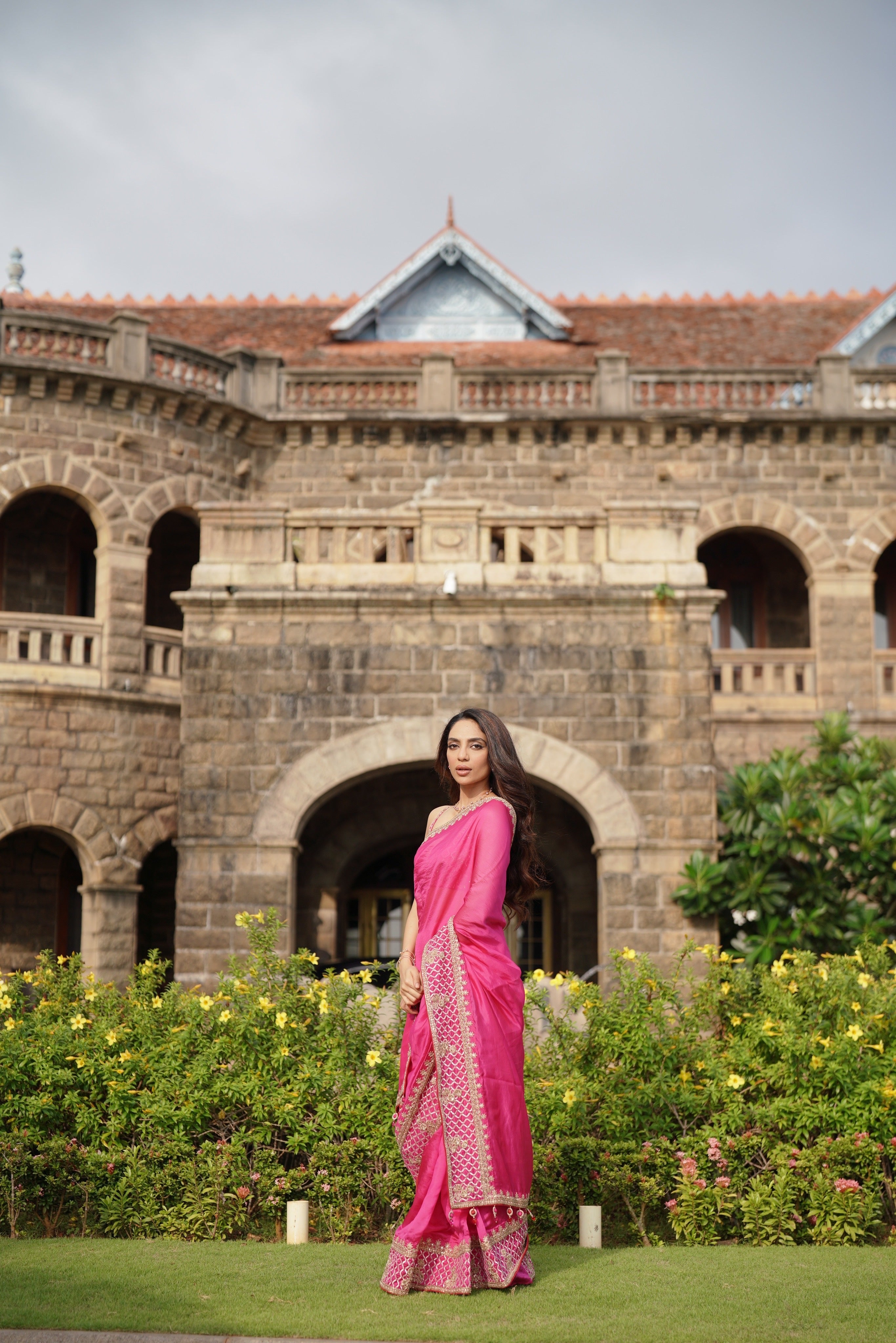 Gulaabi Gulaal Hand Embroidered Saree Paired With Fully Embroidered Blouse