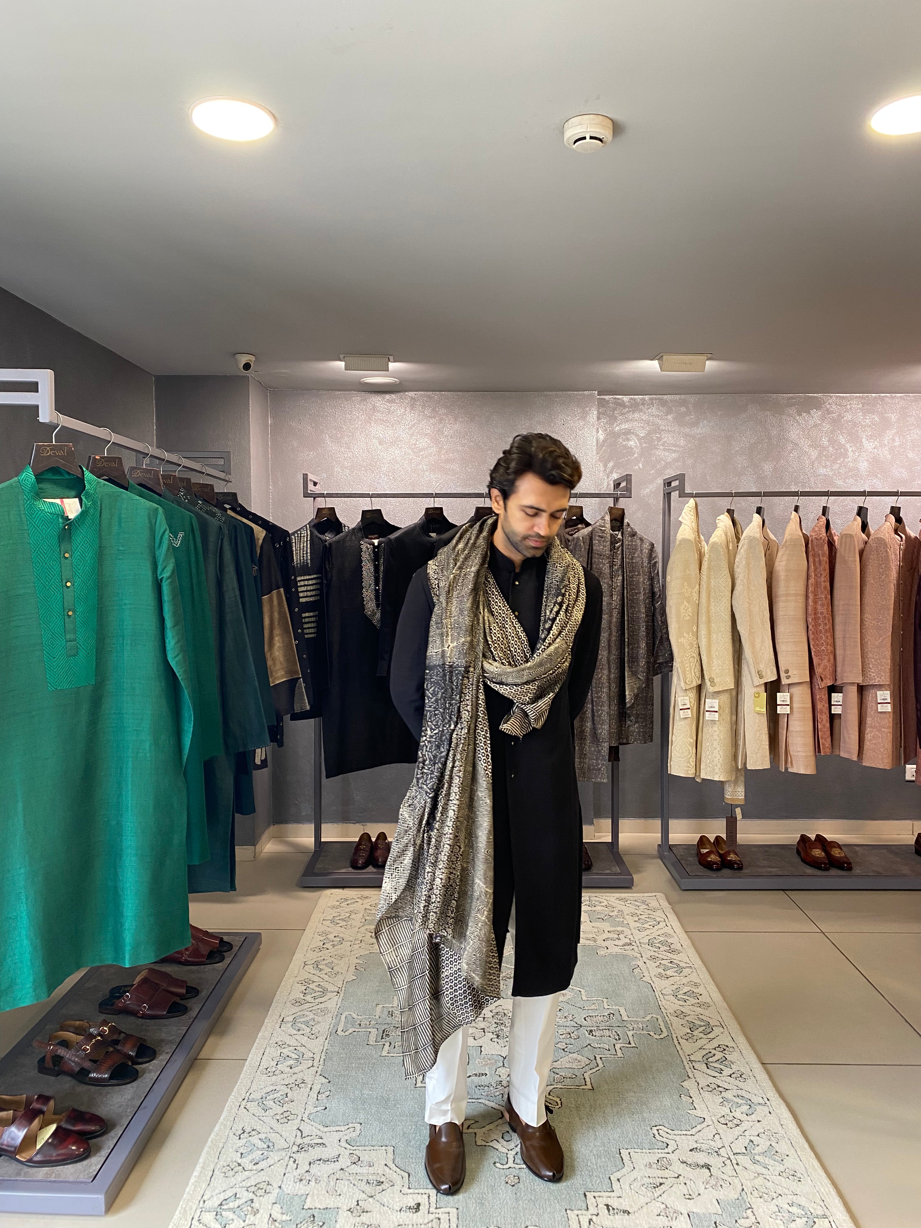 Black Pre Draped Kurta Set