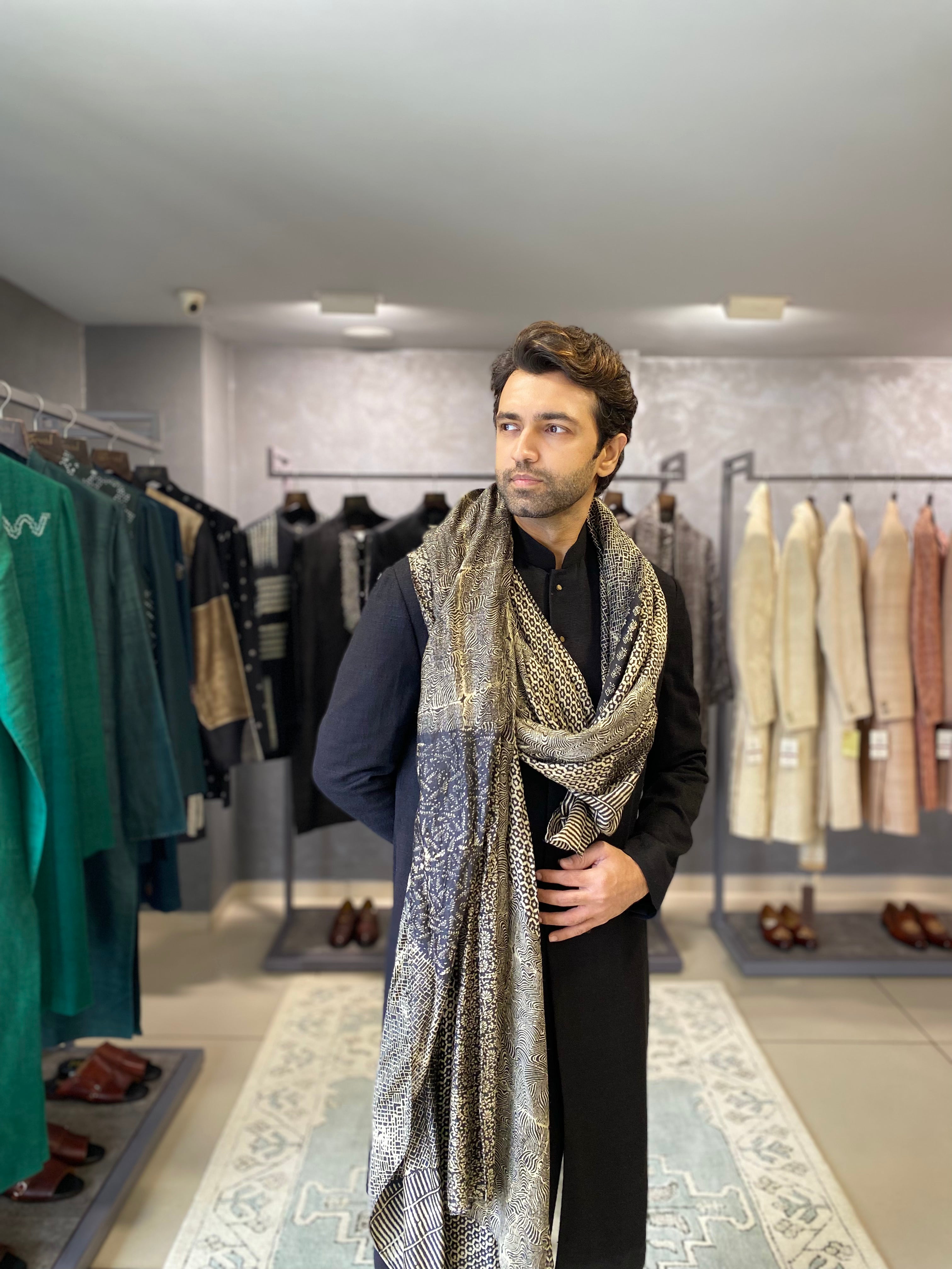 Black Pre Draped Kurta Set