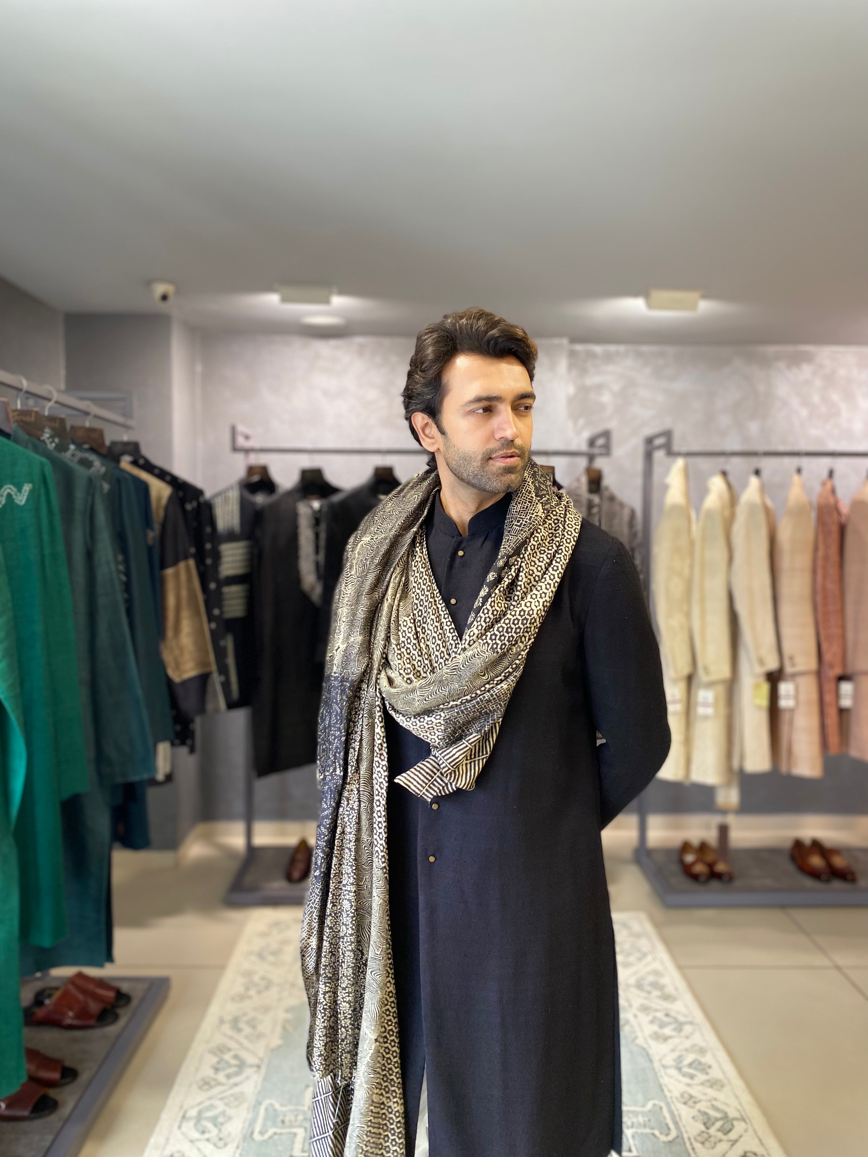 Black Pre Draped Kurta Set