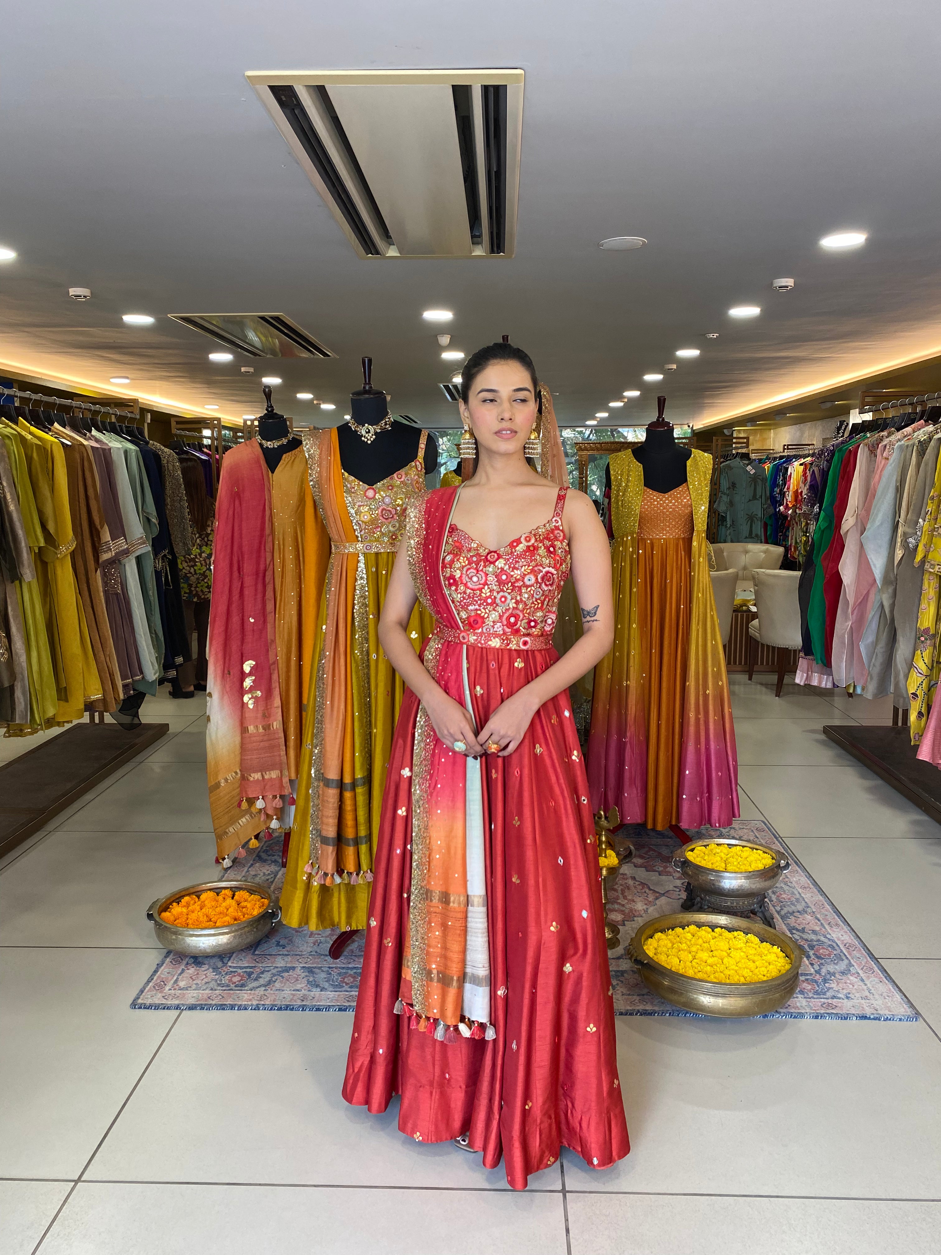 Rust Orange Anarkali Set