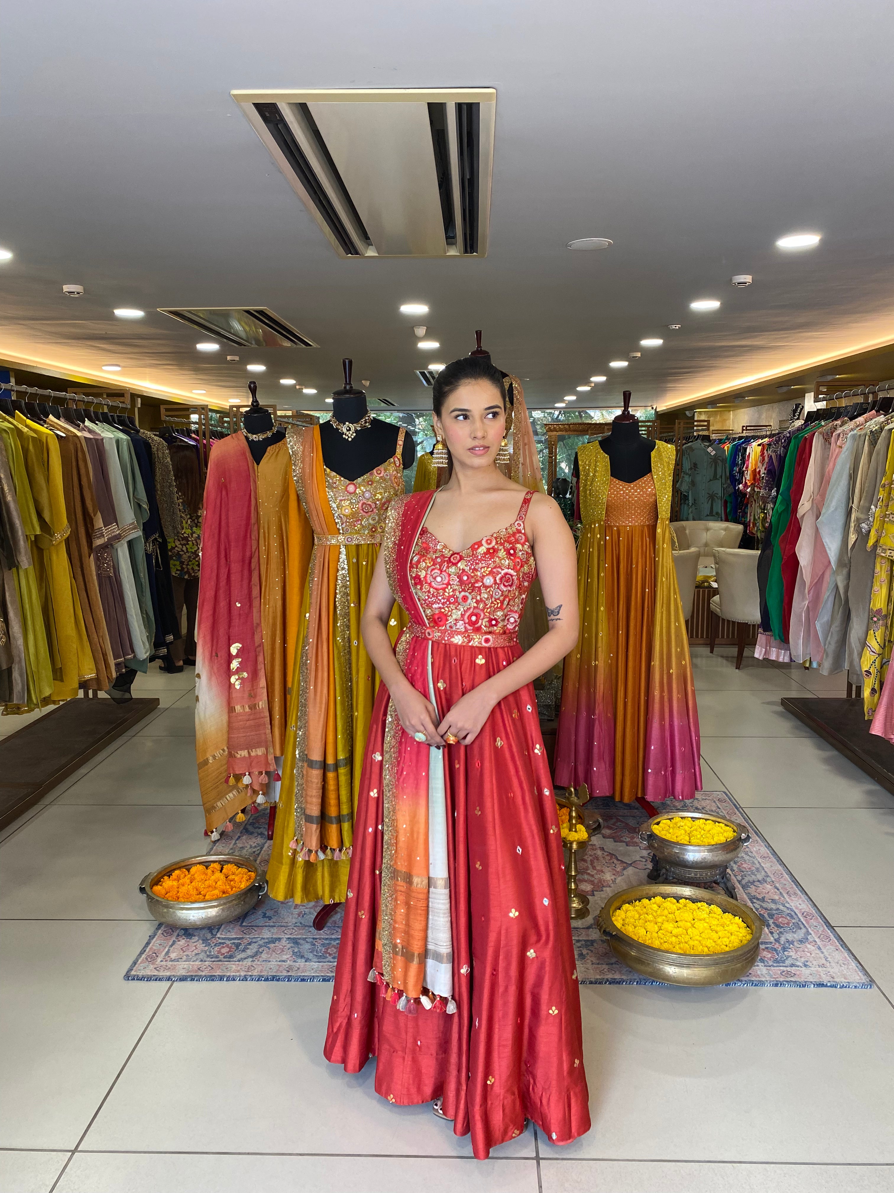Rust Orange Anarkali Set