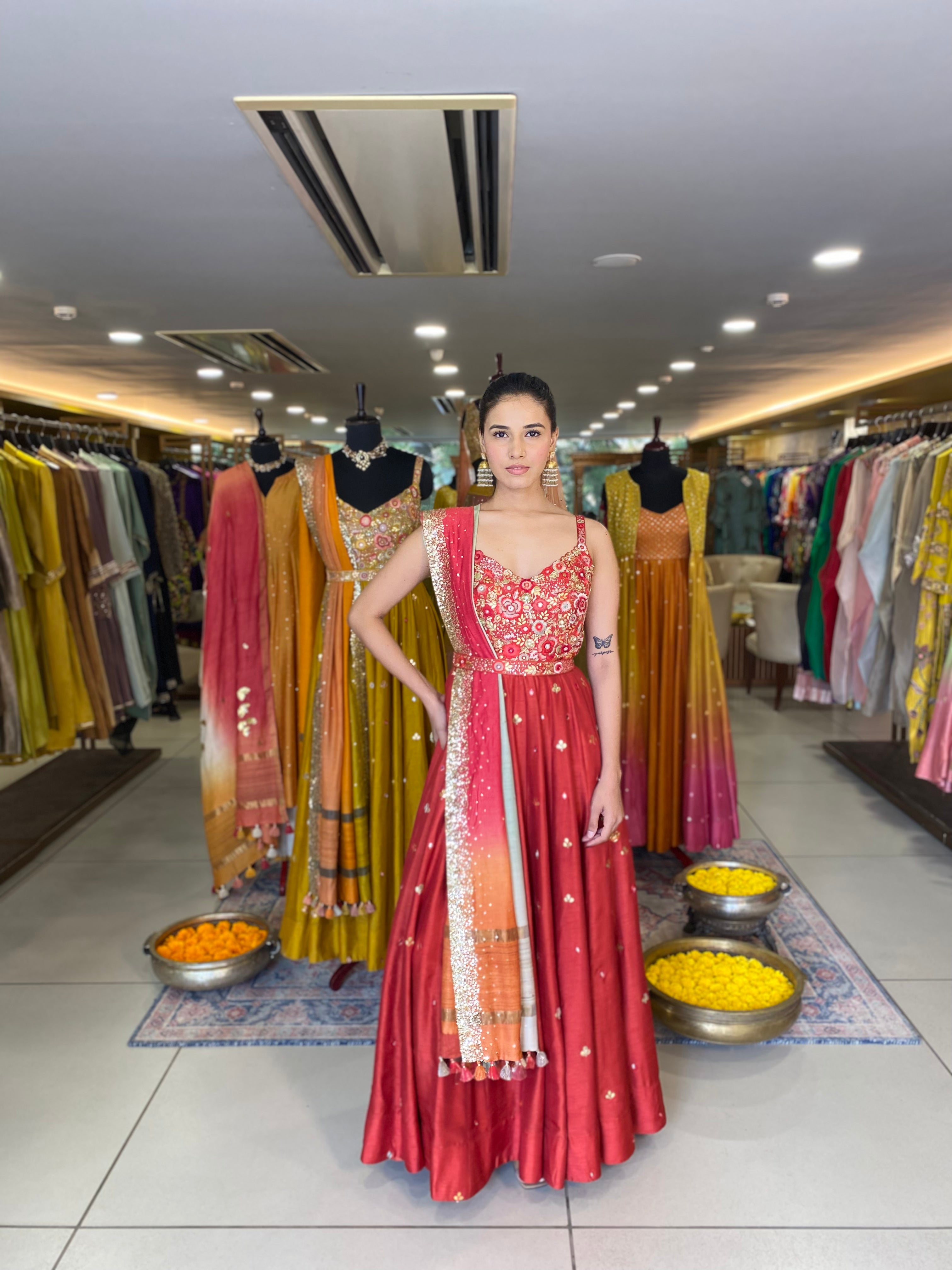 Rust Orange Anarkali Set