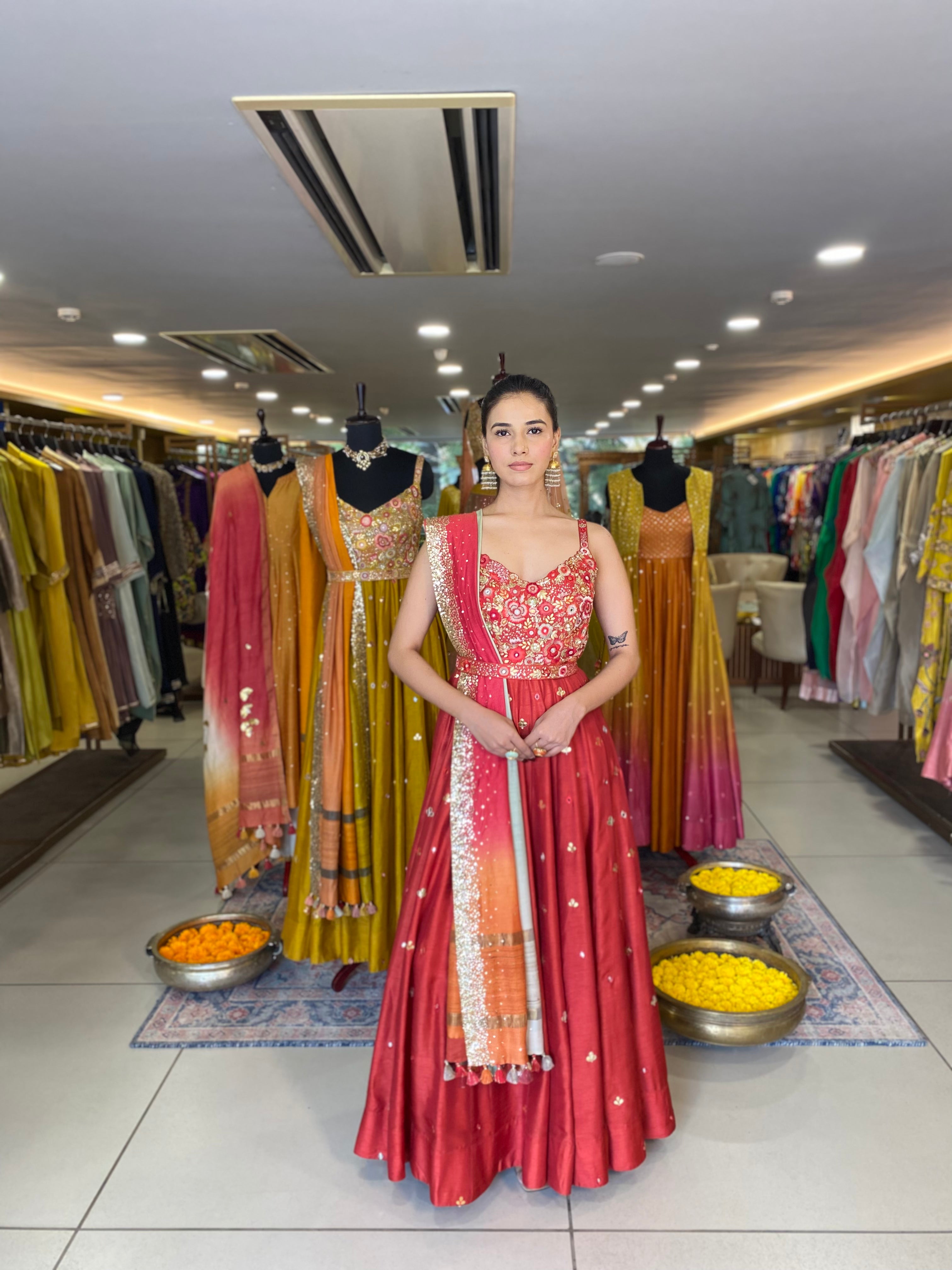 Rust Orange Anarkali Set