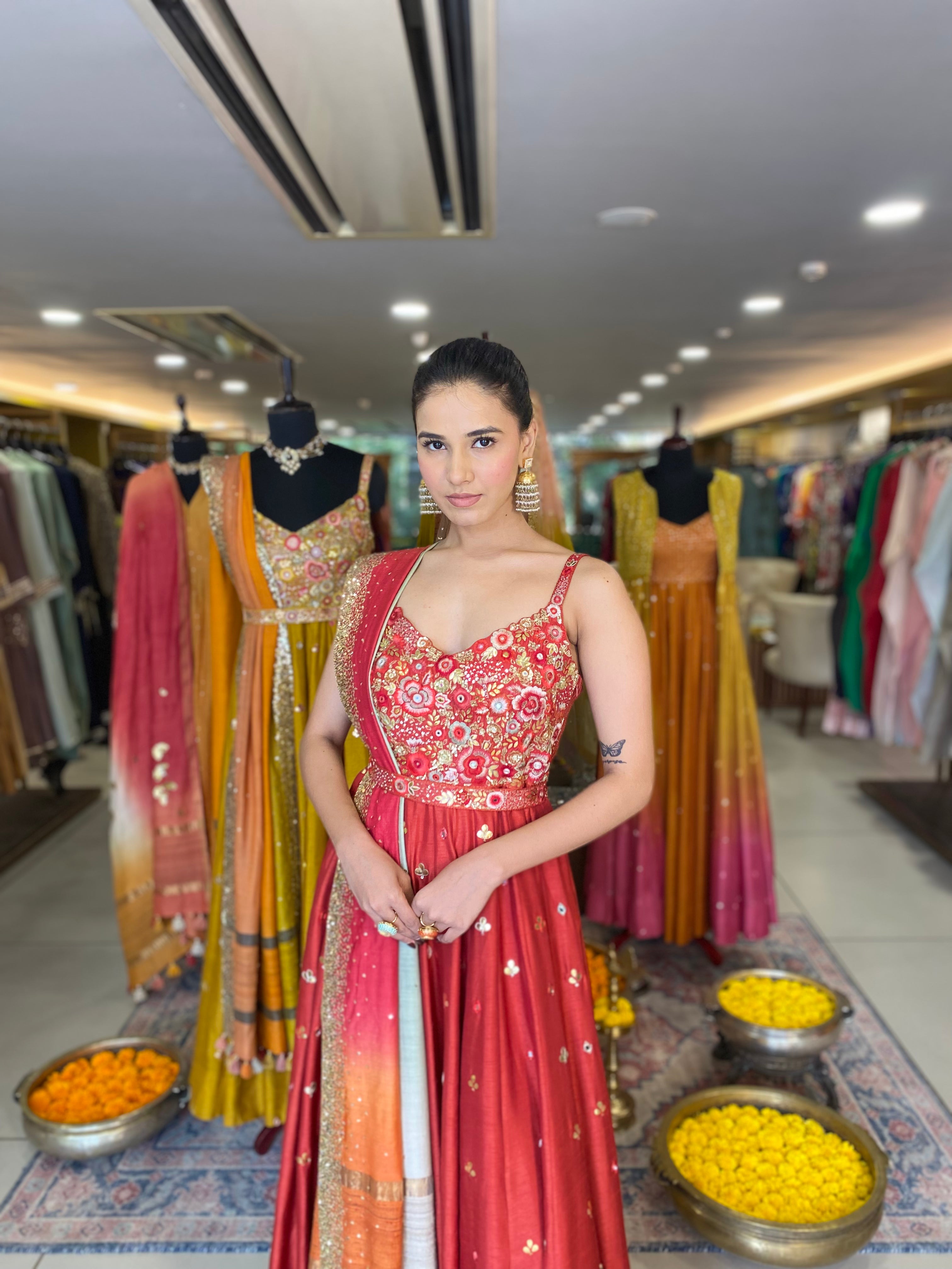 Rust Orange Anarkali Set