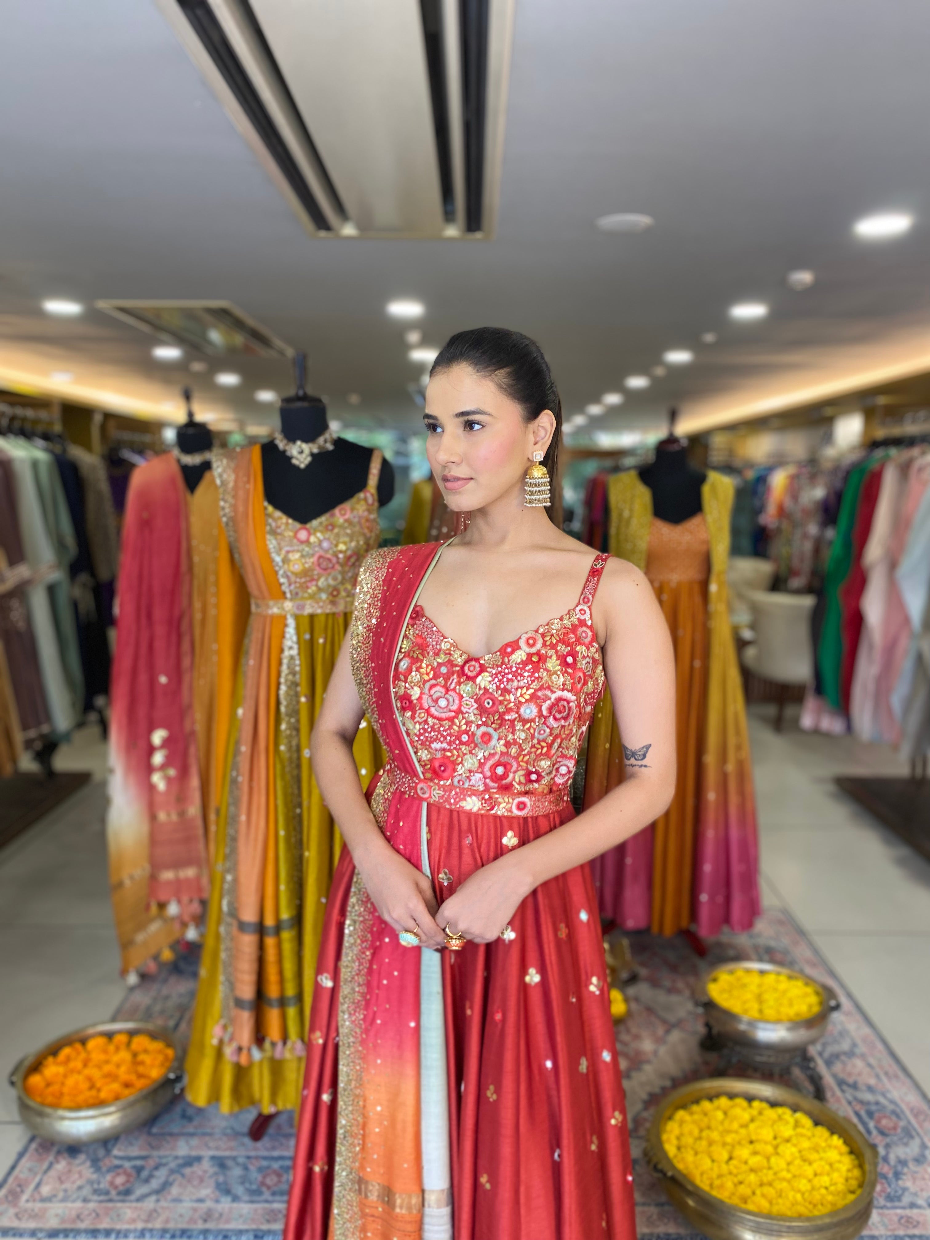 Rust Orange Anarkali Set