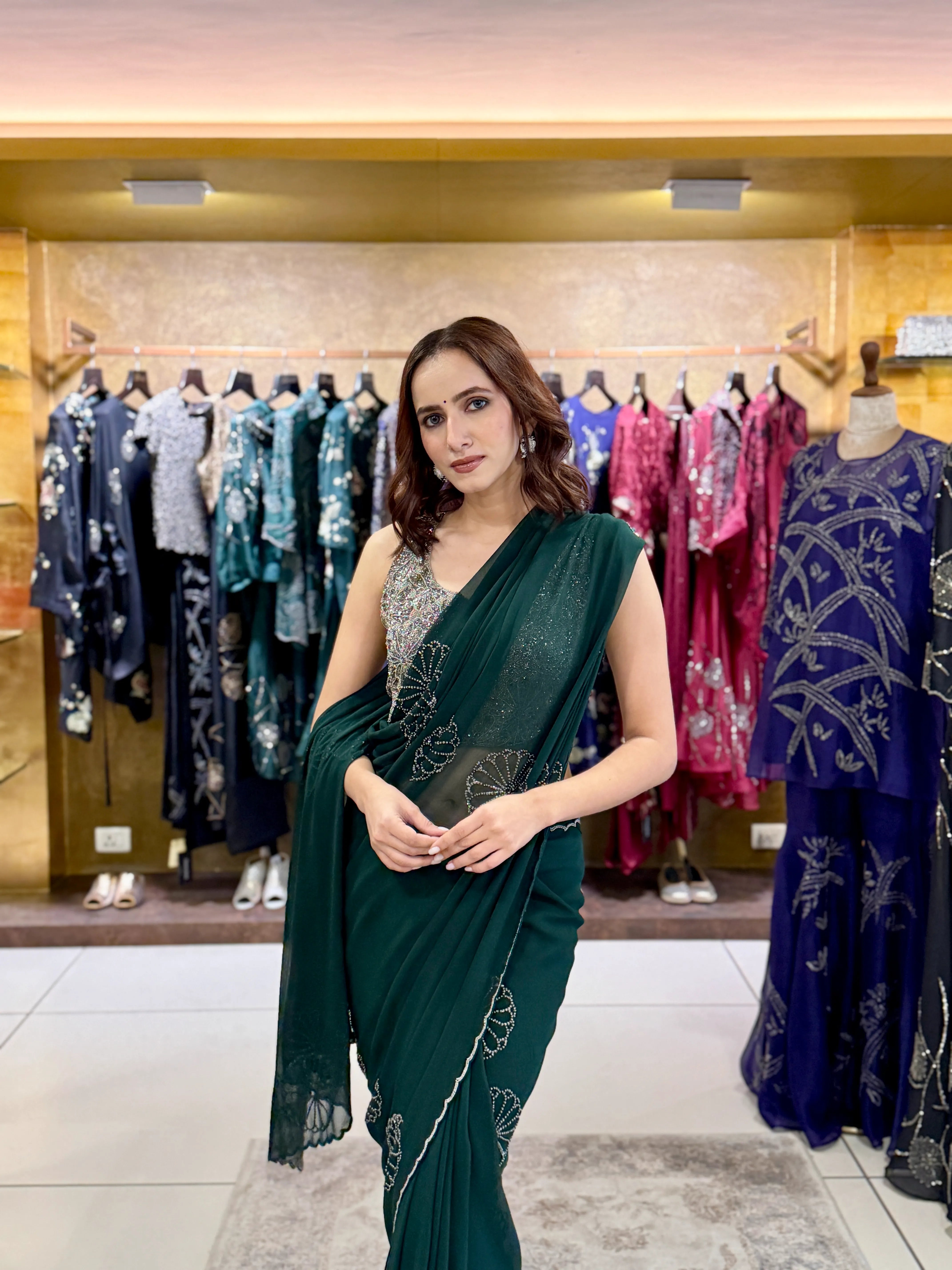 Emerald BLK Silk Satin Sari