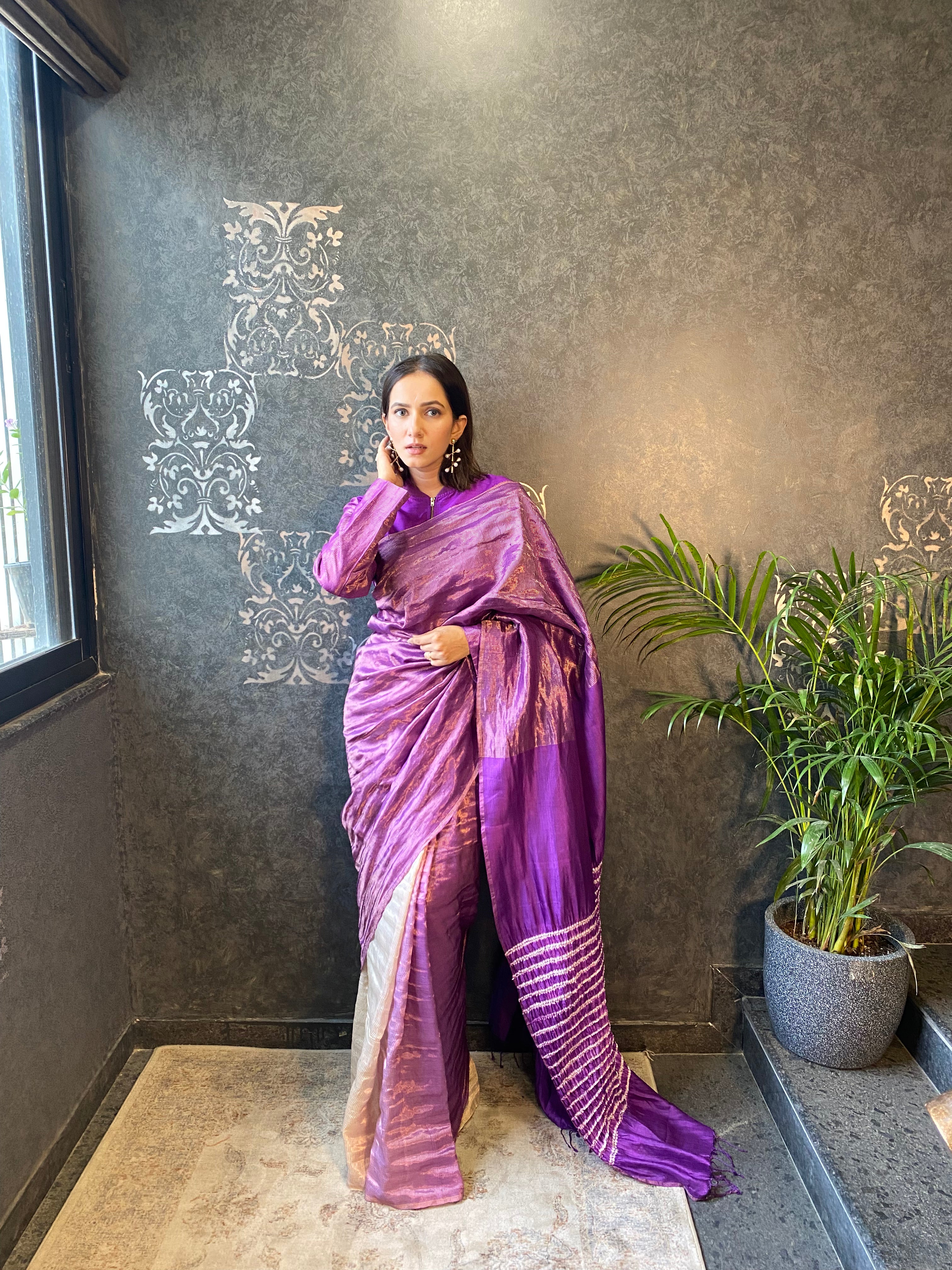 METALLIC PURPLE SHIBHORI SAREE