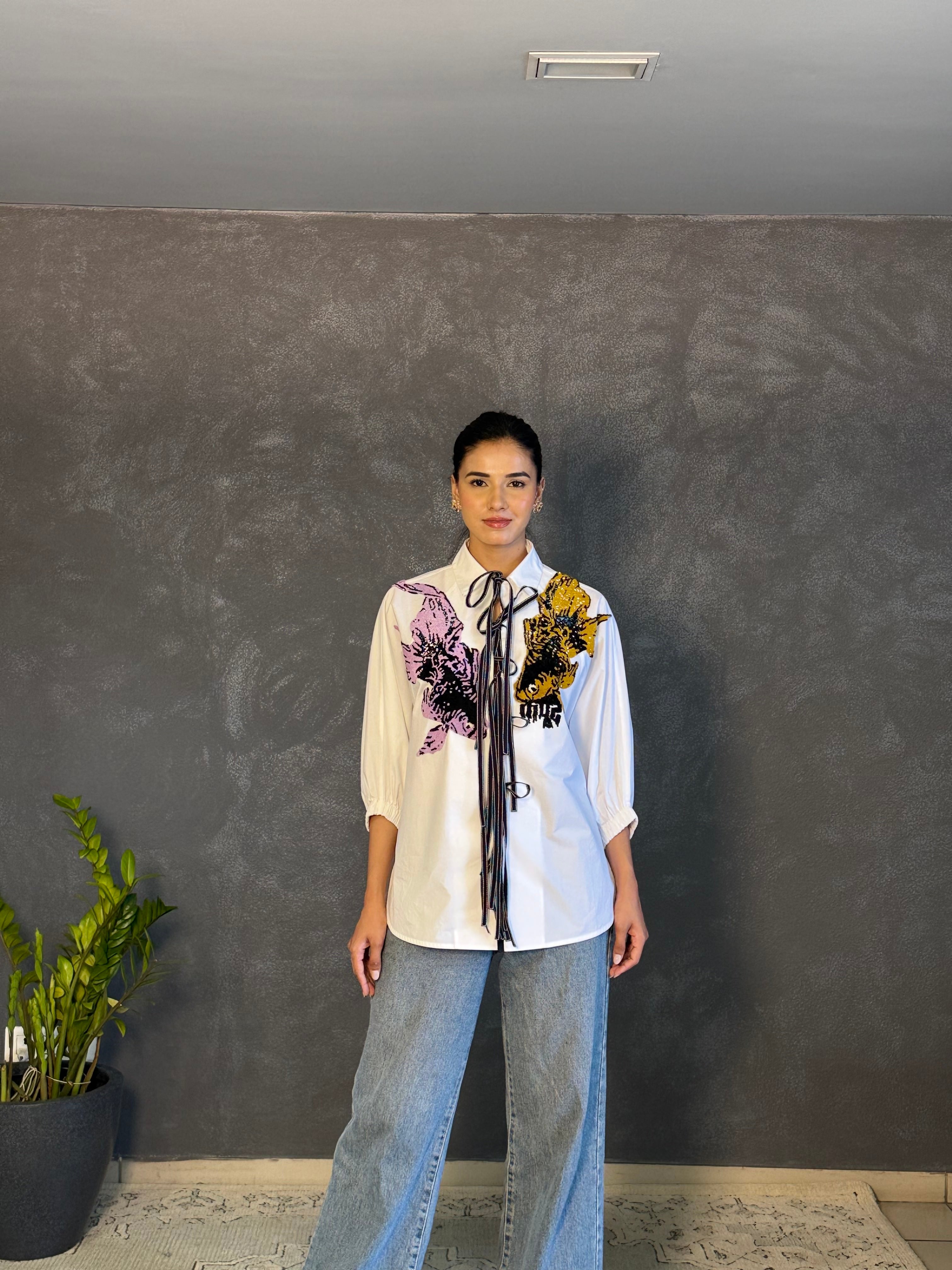 Handcrafted Tie-up Batwing Shirt