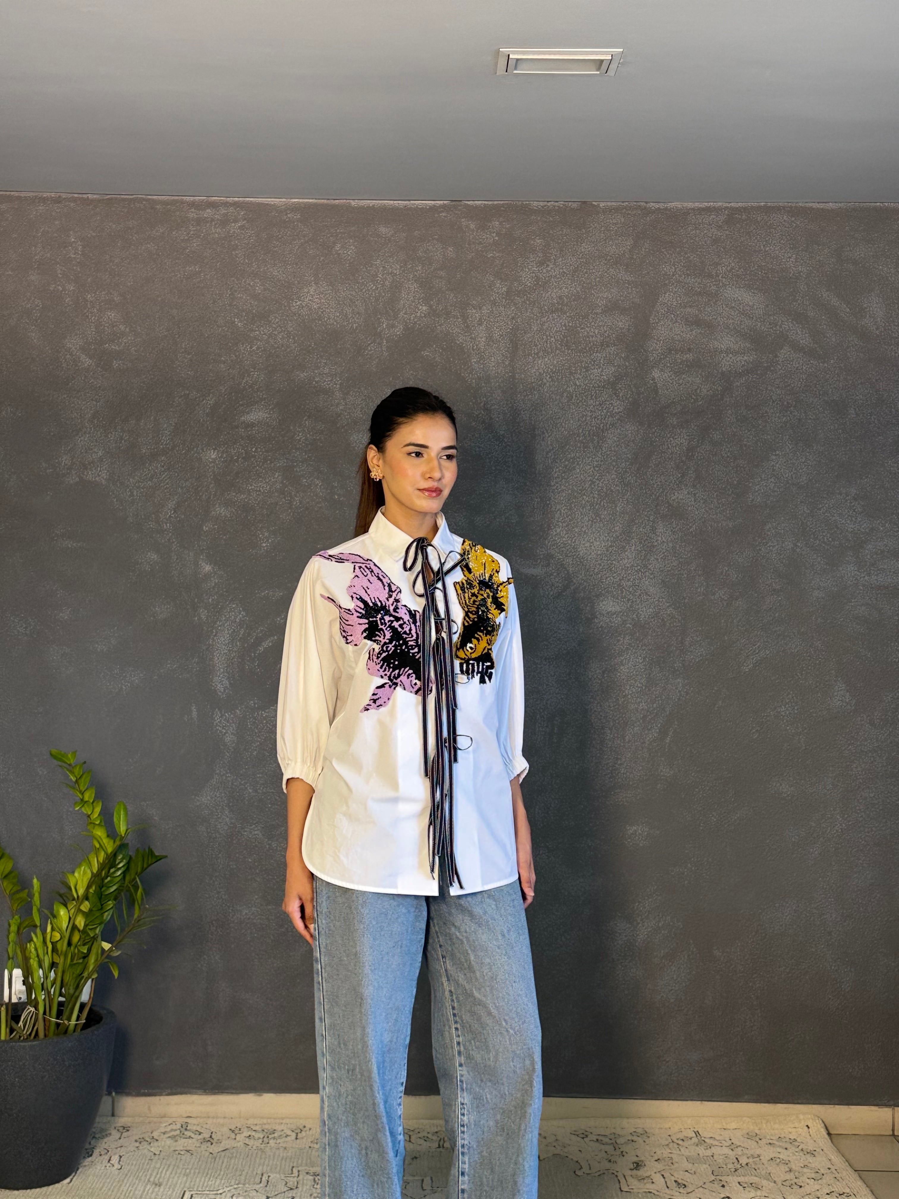 Handcrafted Tie-up Batwing Shirt
