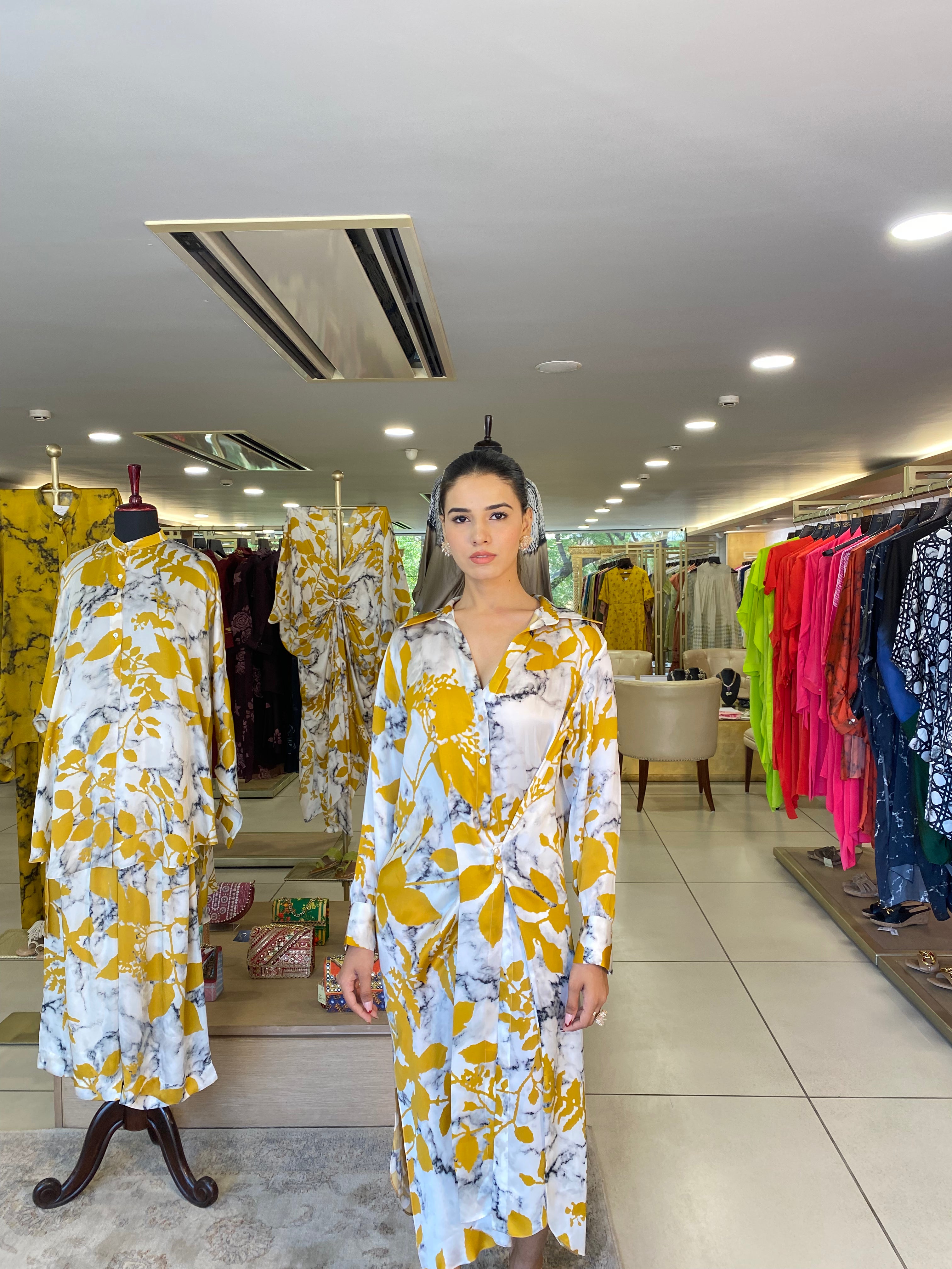 White Yellow Tie Dye Wrap Dress