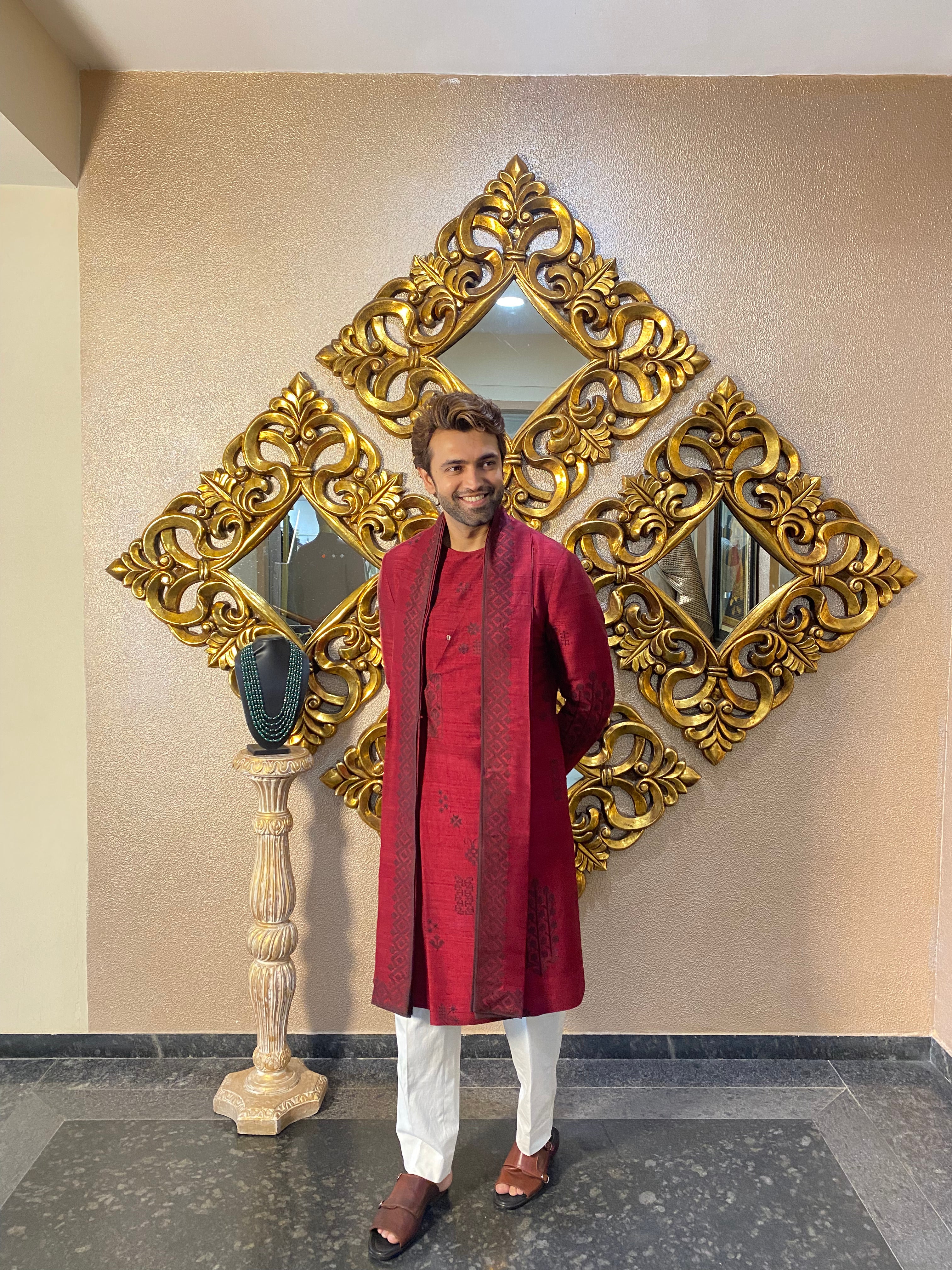 Red Raw Silk Kurta Set With Dupatta